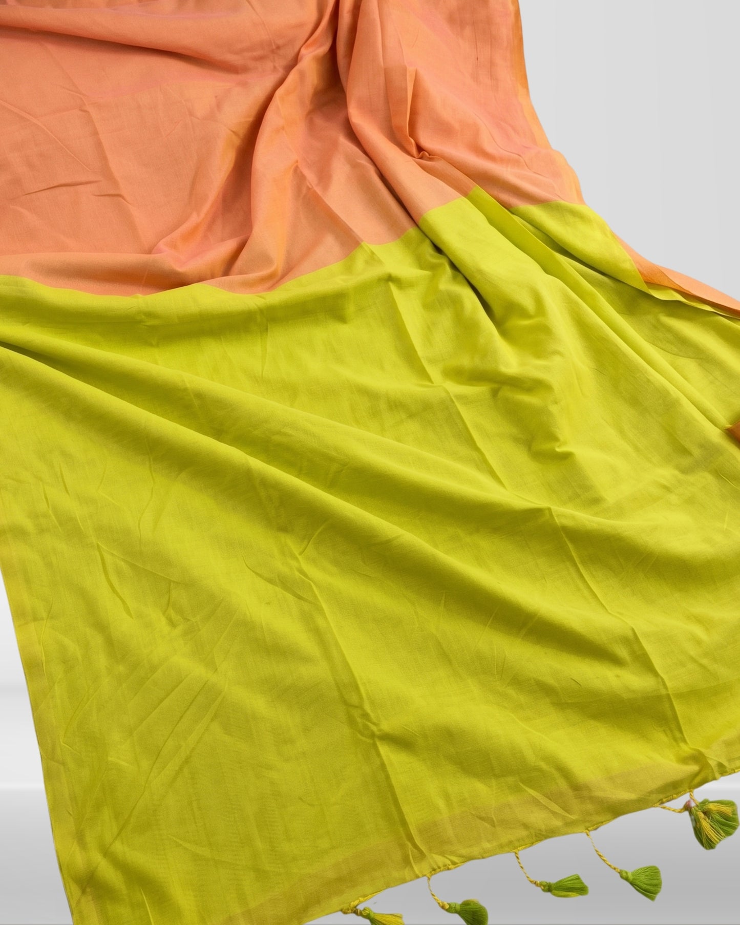 Orange and Neon Green Handwoven Khadi Cotton Saree