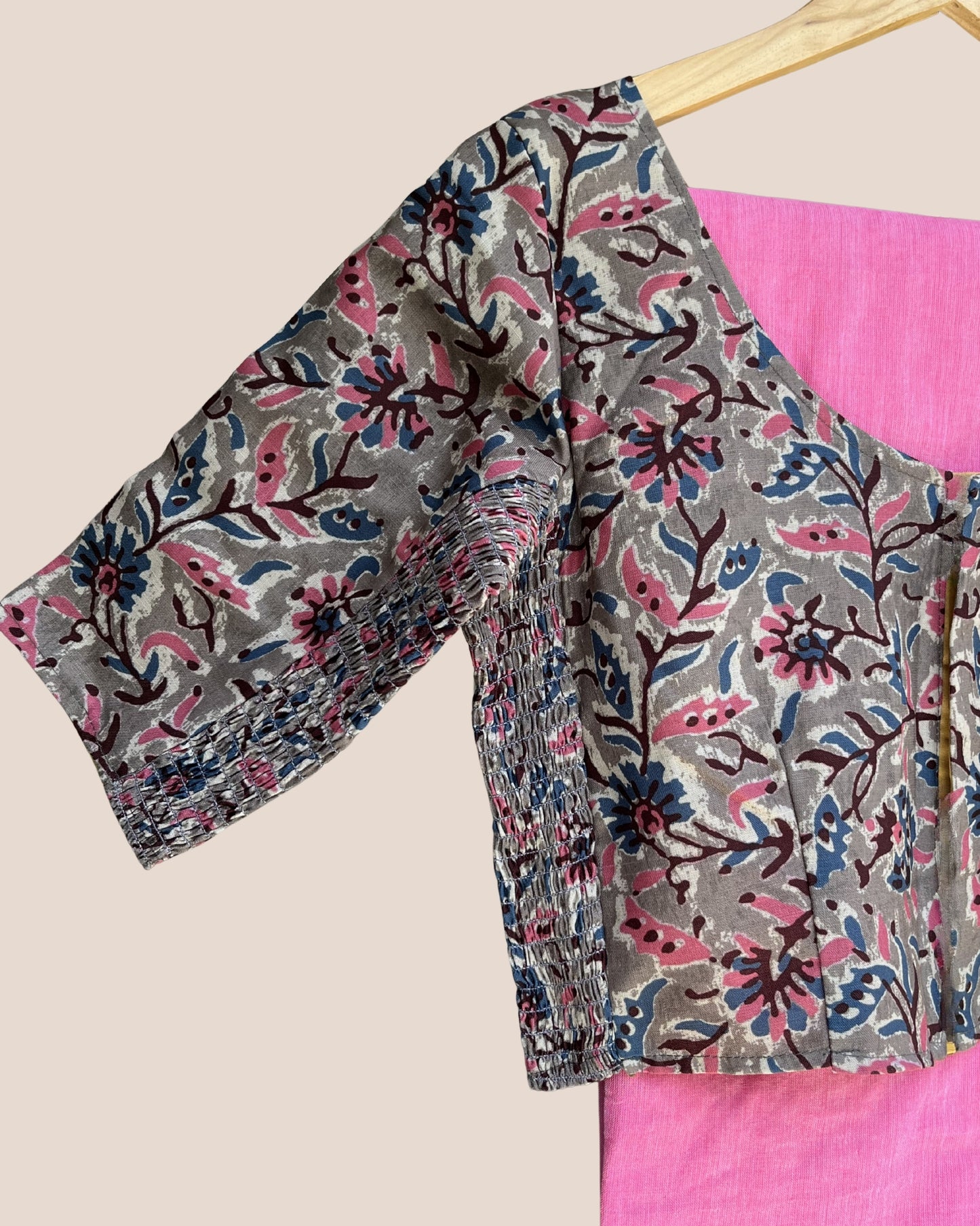 Blush Pink Handwoven Khadi Cotton Saree + Stretchable Cotton Blouse Combo