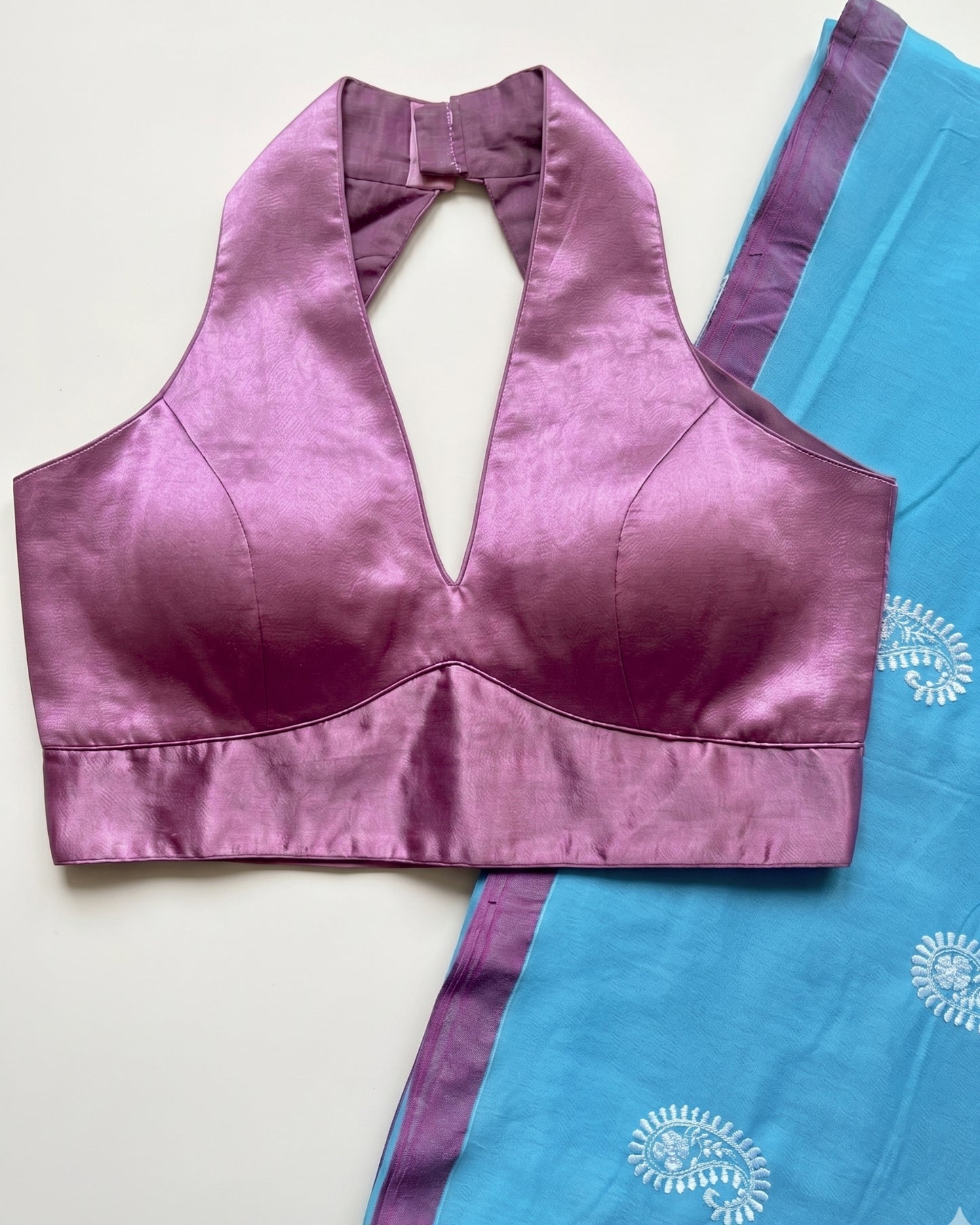 Firozi Ambi Handloom Cotton Saree + Mauve Gajji Silk Blouse Combo