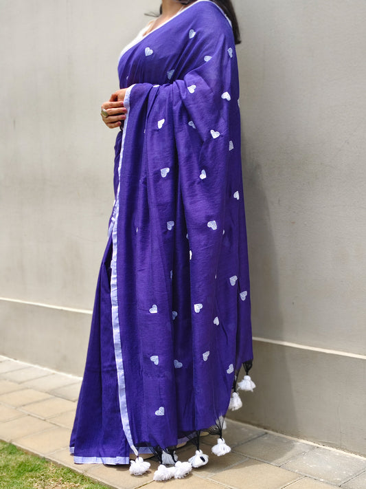 Jamuni Purple Heart Embroidered Soft Cotton Saree