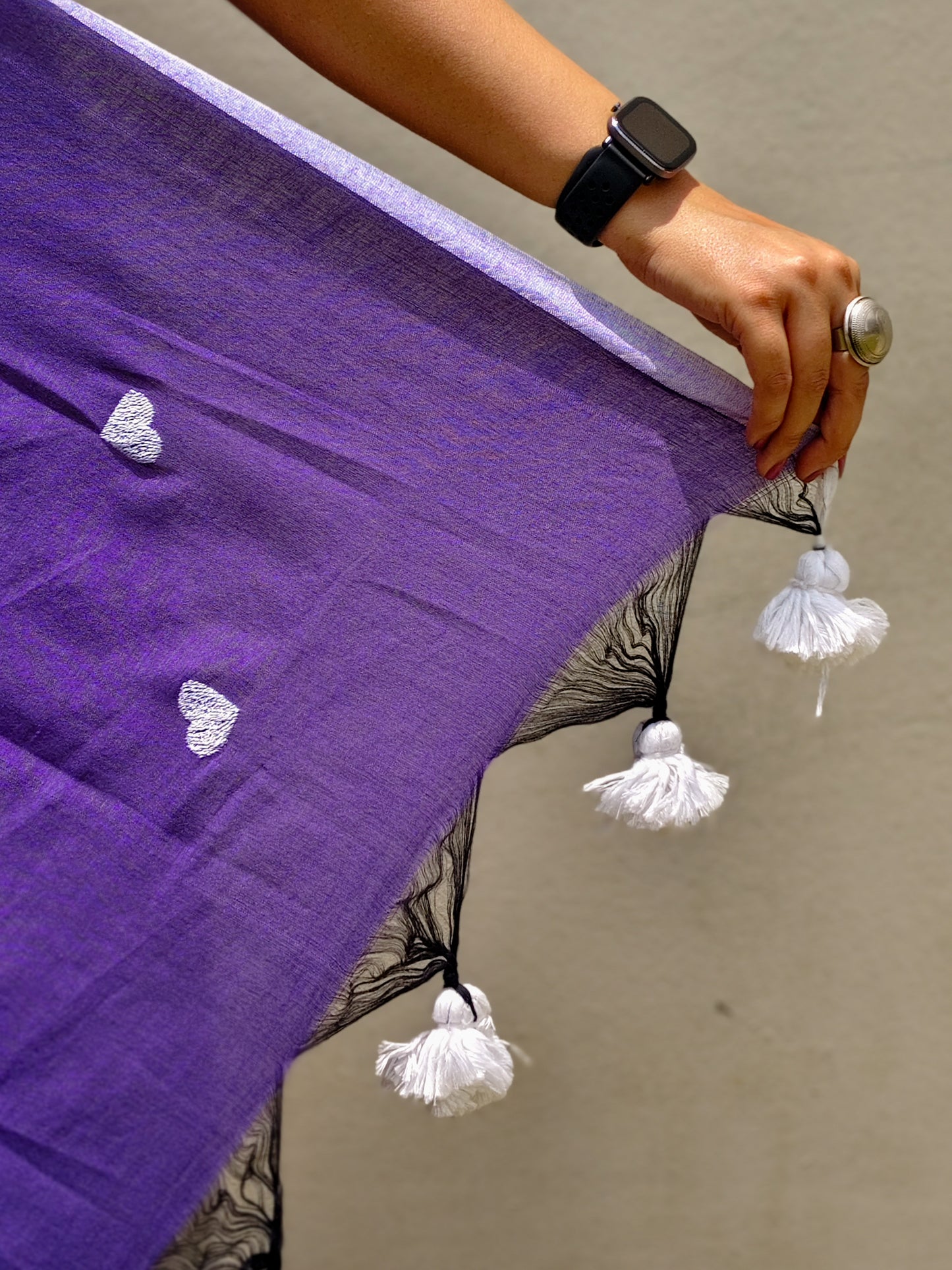 Jamuni Purple Heart Embroidered Soft Cotton Saree