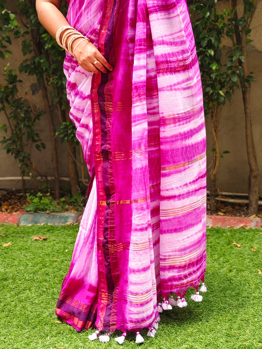 Purple & White Tie Dye Pure Cotton Saree