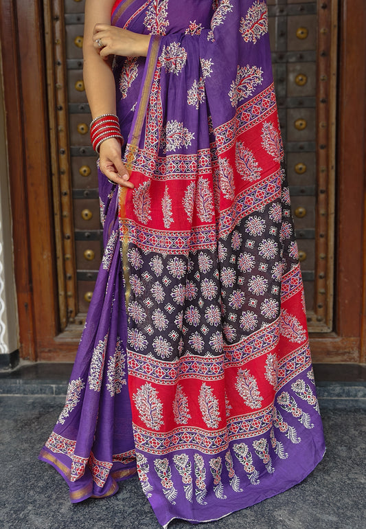 Jamuni Handblock Printed Chanderi Cotton Saree