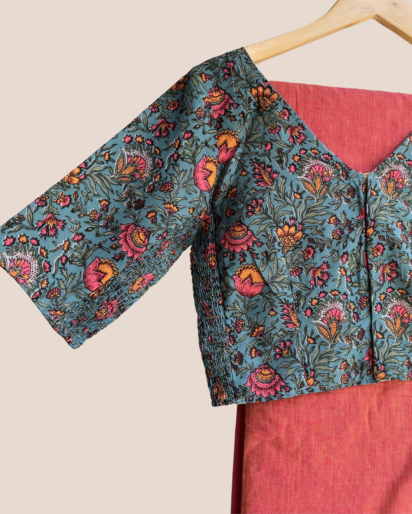Orange Handwoven Khadi Cotton Saree + Stretchable Cotton Blouse Combo