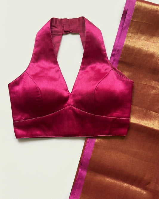 Rust Pink Raga Tissue Saree + Pink Gajji Silk Blouse Combo