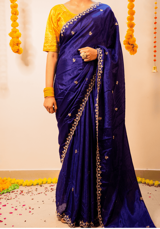 Purple Chinon Saree With Embroidery