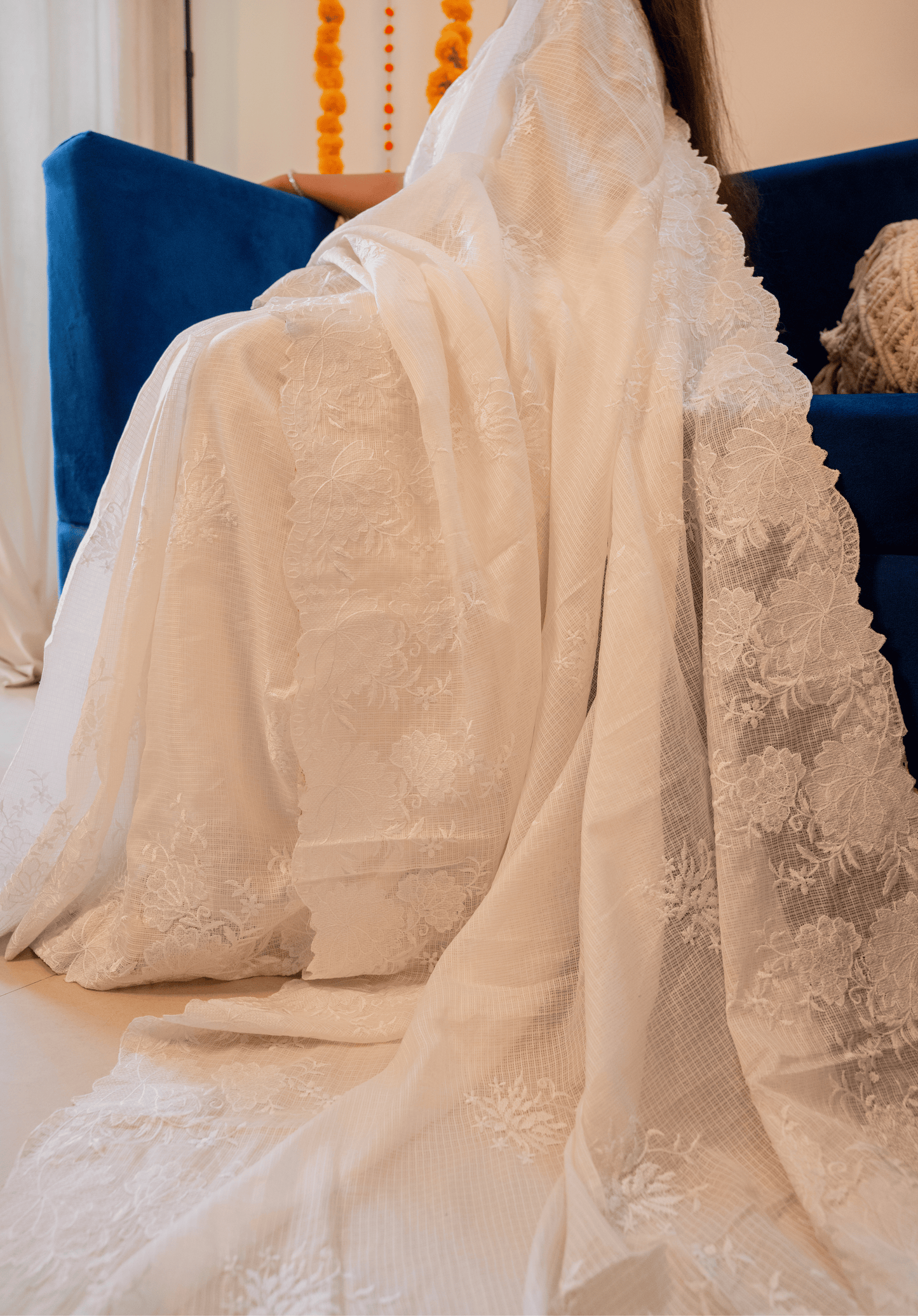 Ivory Cutwork Kota Doria Saree