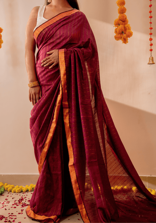 Pink Soft Cotton Sequins Saree With Zari Border