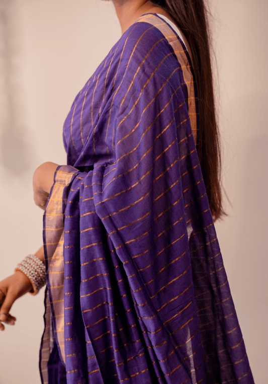 Purple Soft Cotton Sequins Saree With Zari Border