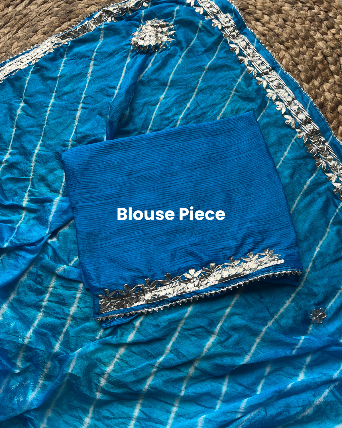 Sky Blue Gota Patti Leheriya Chinon Saree