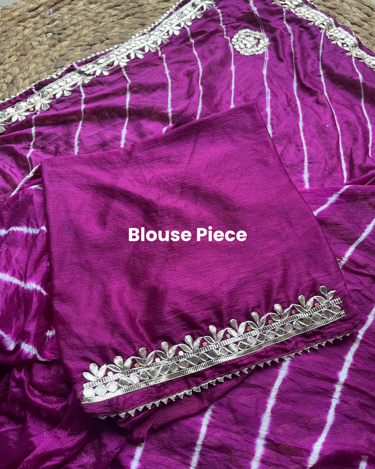 Purple Gota Patti Leheriya Chinon Saree