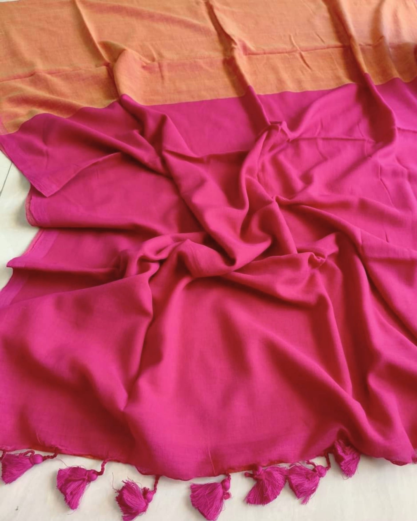 Burnt Orange and Pink Handwoven Khadi Cotton Saree