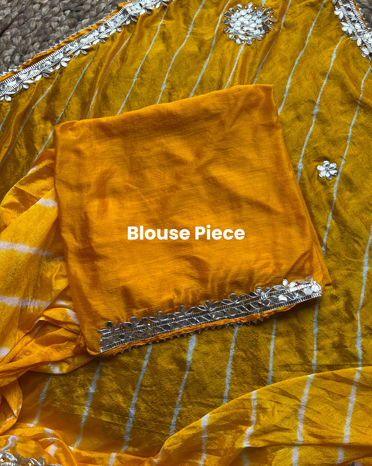 Yellow Gota Patti Leheriya Chinon Saree