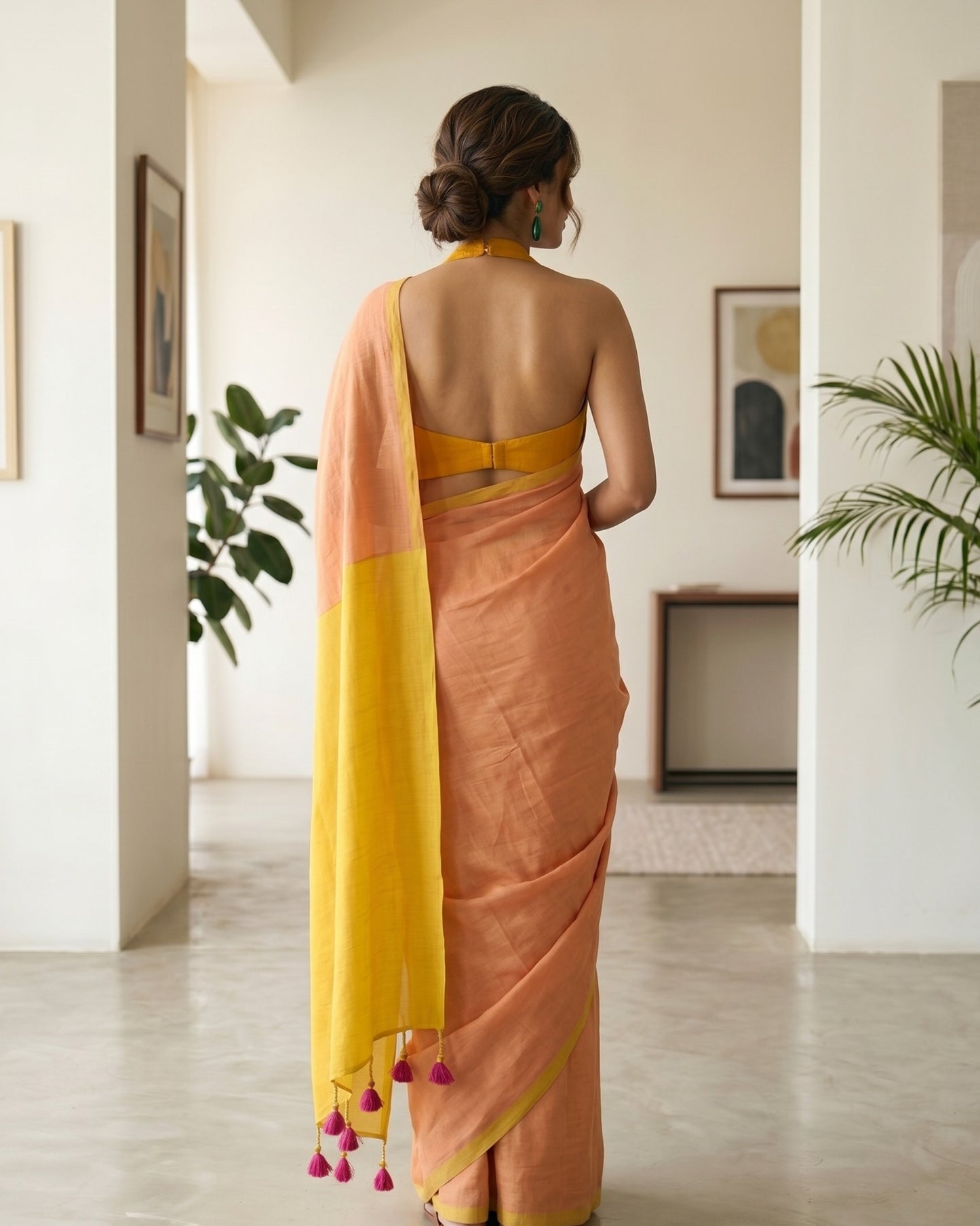 Orange and Yellow Handwoven Khadi Cotton Saree