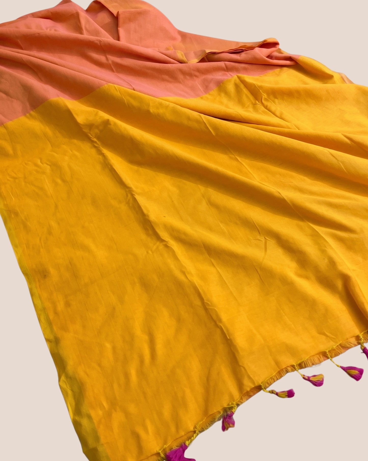 Orange and Yellow Handwoven Khadi Cotton Saree