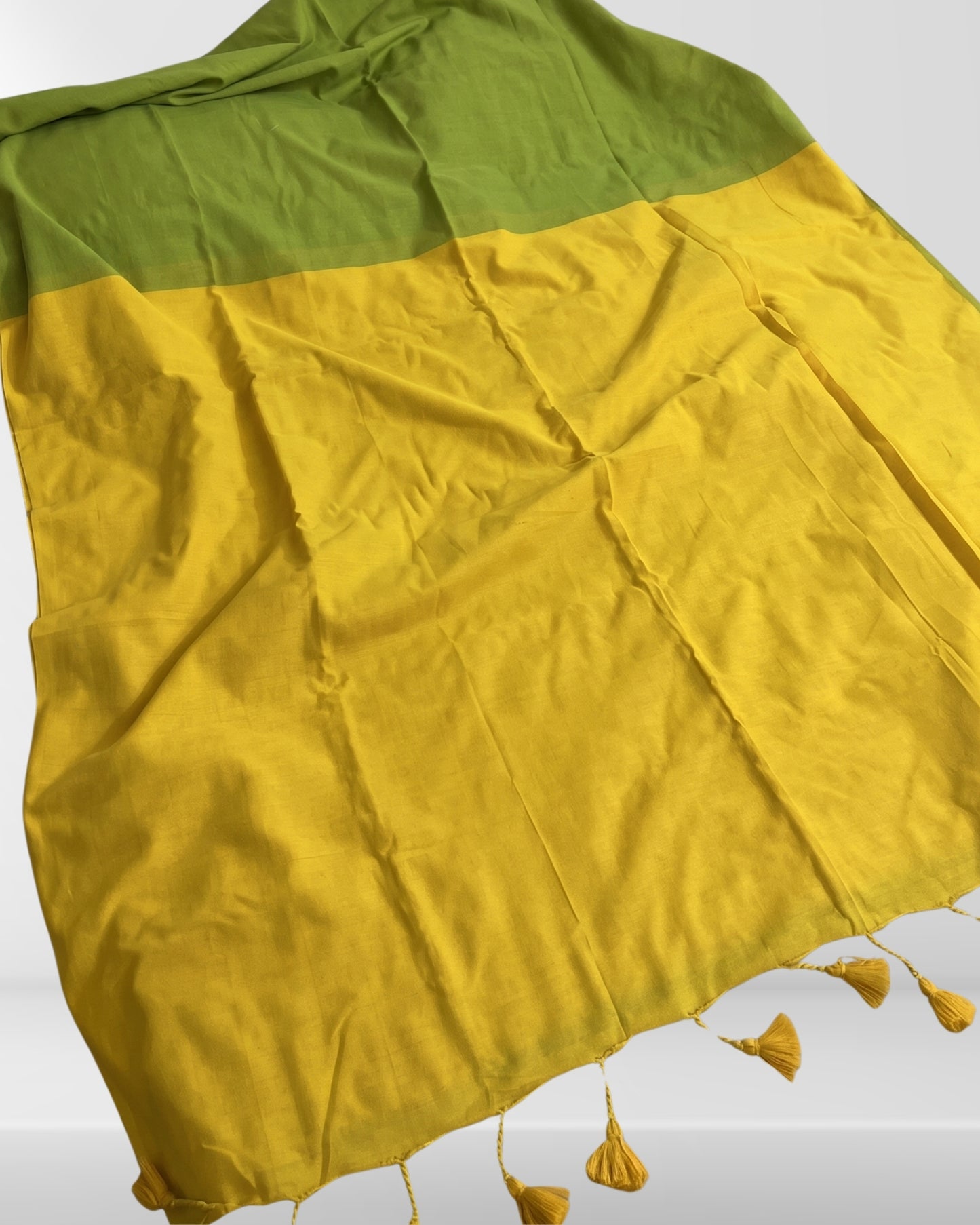 Parrot Green and Yellow Handwoven Khadi Cotton Saree