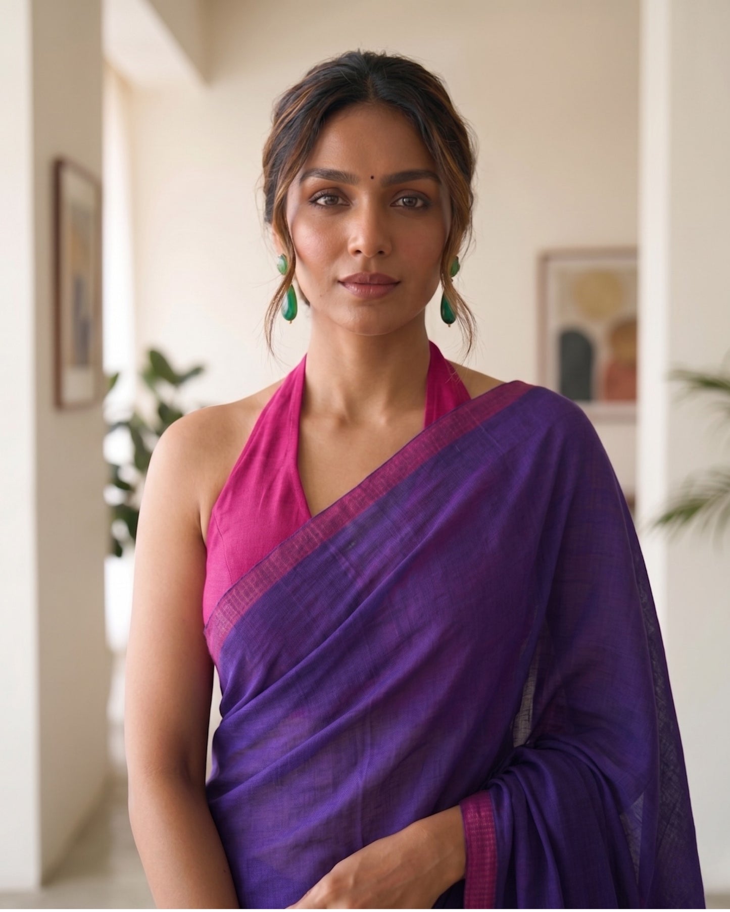 Purple and Pink Handwoven Khadi Cotton Saree