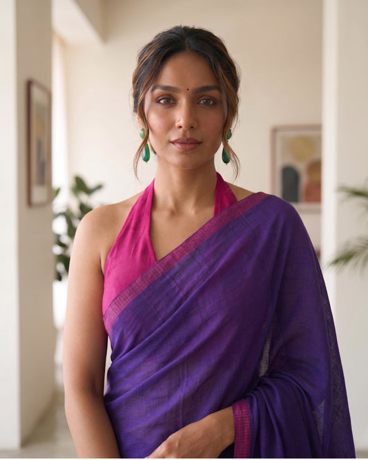 Purple and Pink Handwoven Khadi Cotton Saree