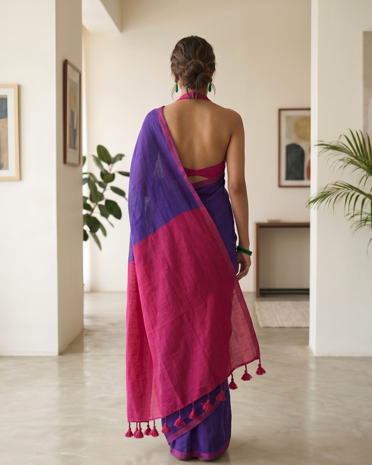 Purple and Pink Handwoven Khadi Cotton Saree