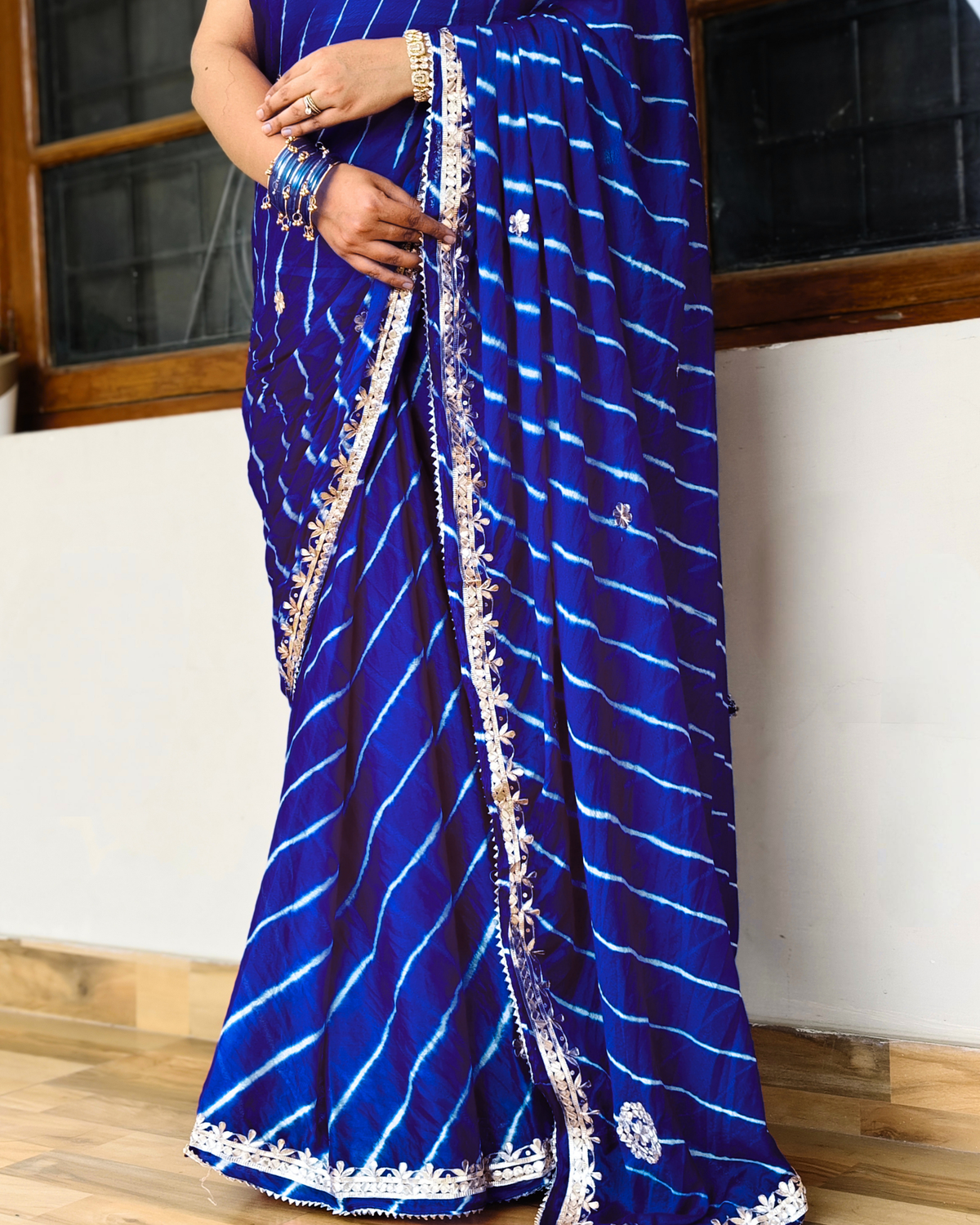 Royal Blue Gota Patti Leheriya Chinon Saree