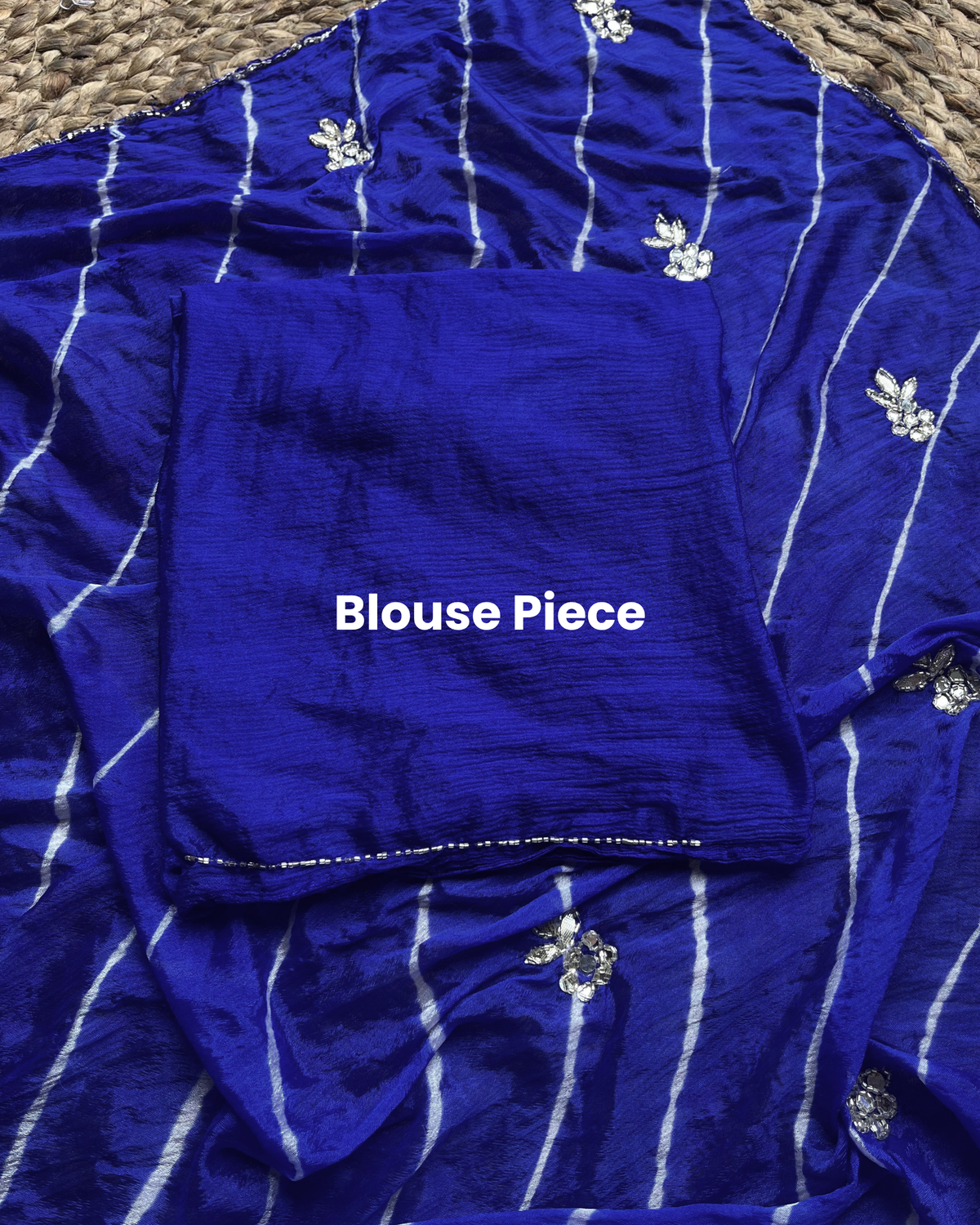 Royal Blue Embroidered Leheriya Chinon Saree