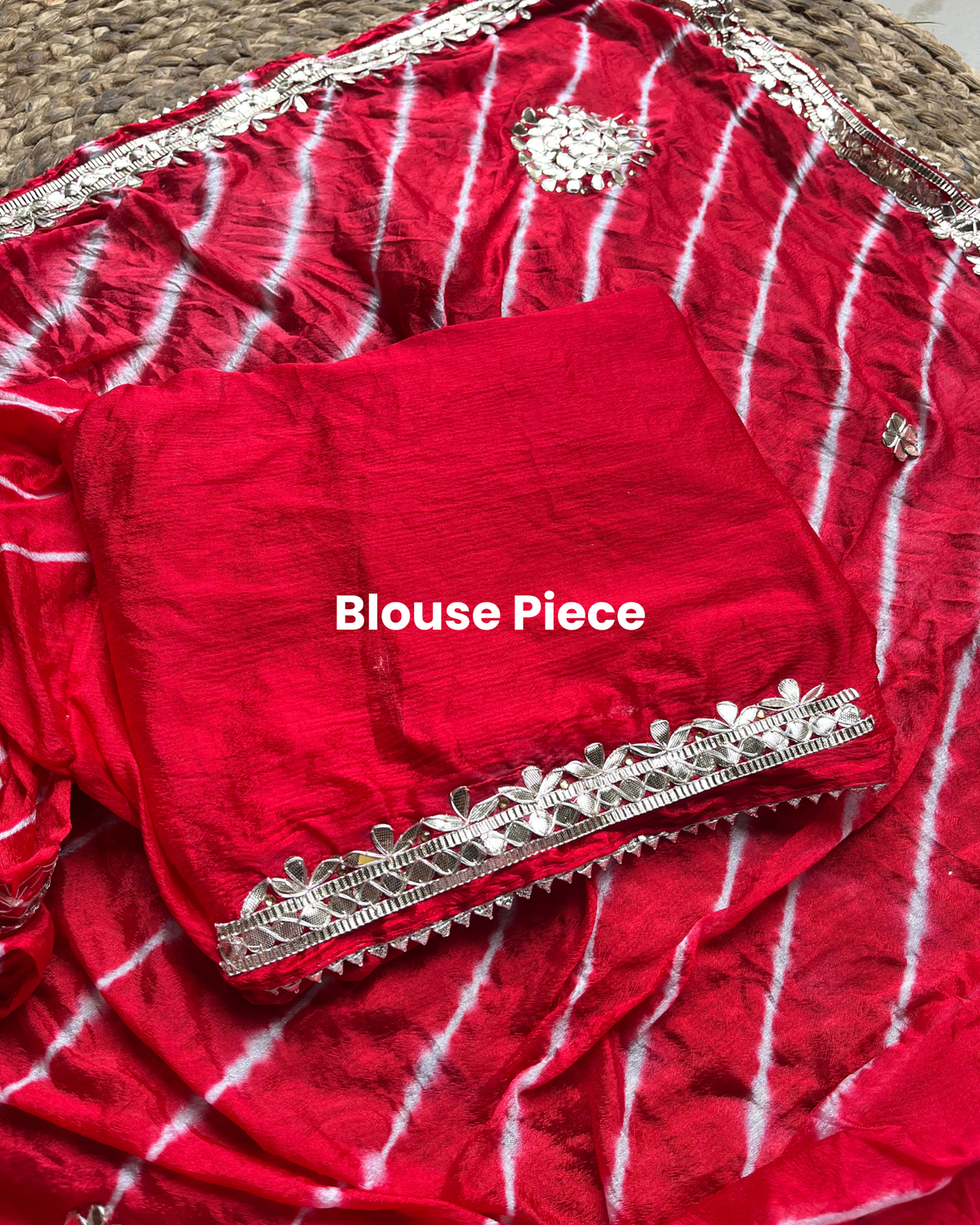 Red Gota Patti Leheriya Chinon Saree