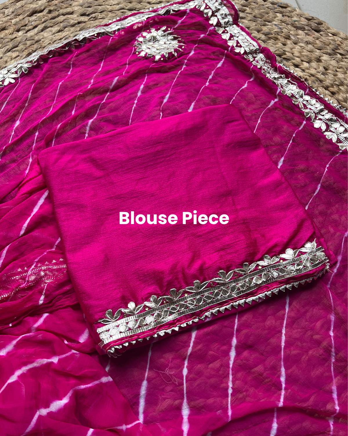 Rani Pink Gota Patti Leheriya Chinon Saree