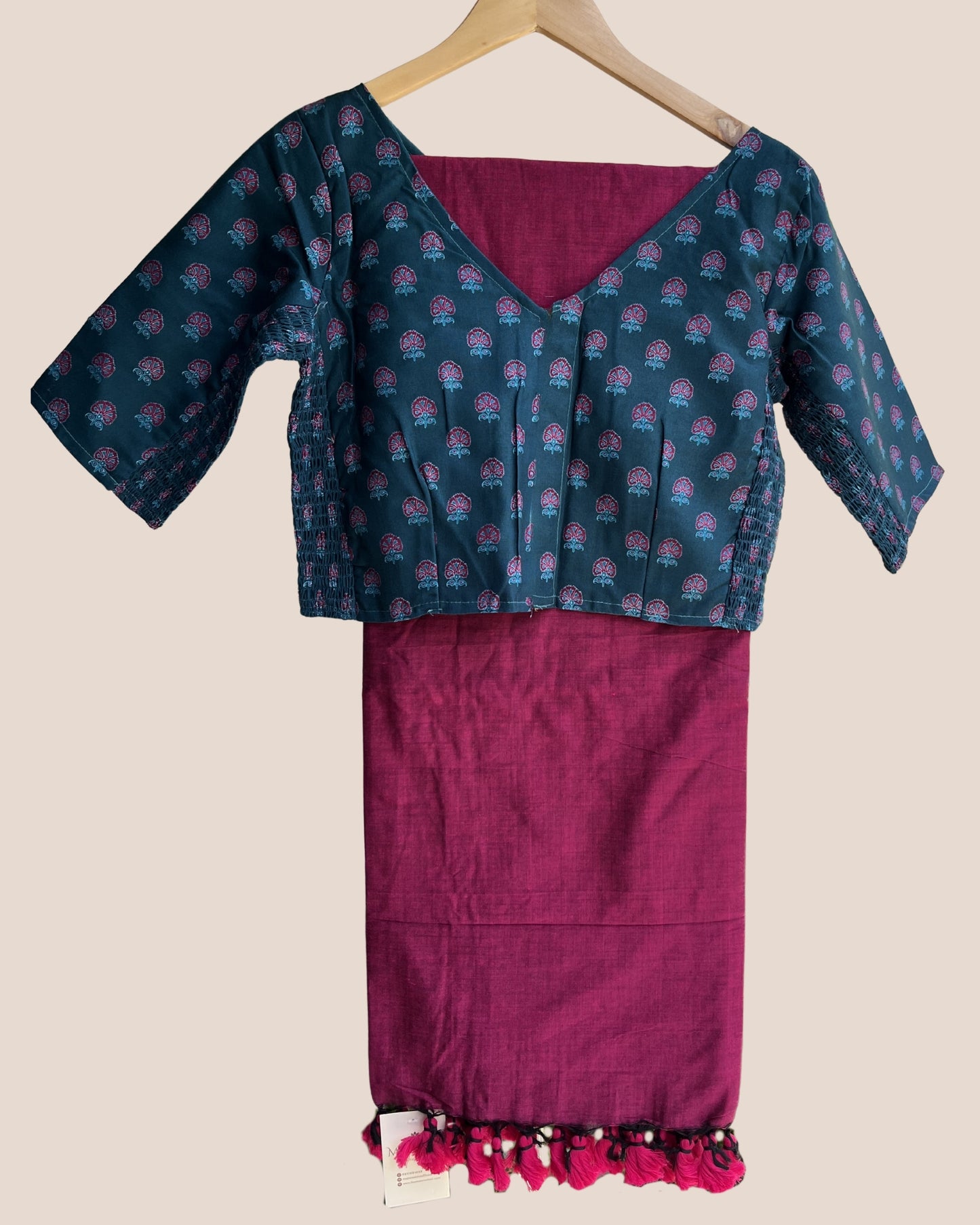 Deep Pink Handwoven Khadi Cotton Saree + Stretchable Cotton Blouse Combo