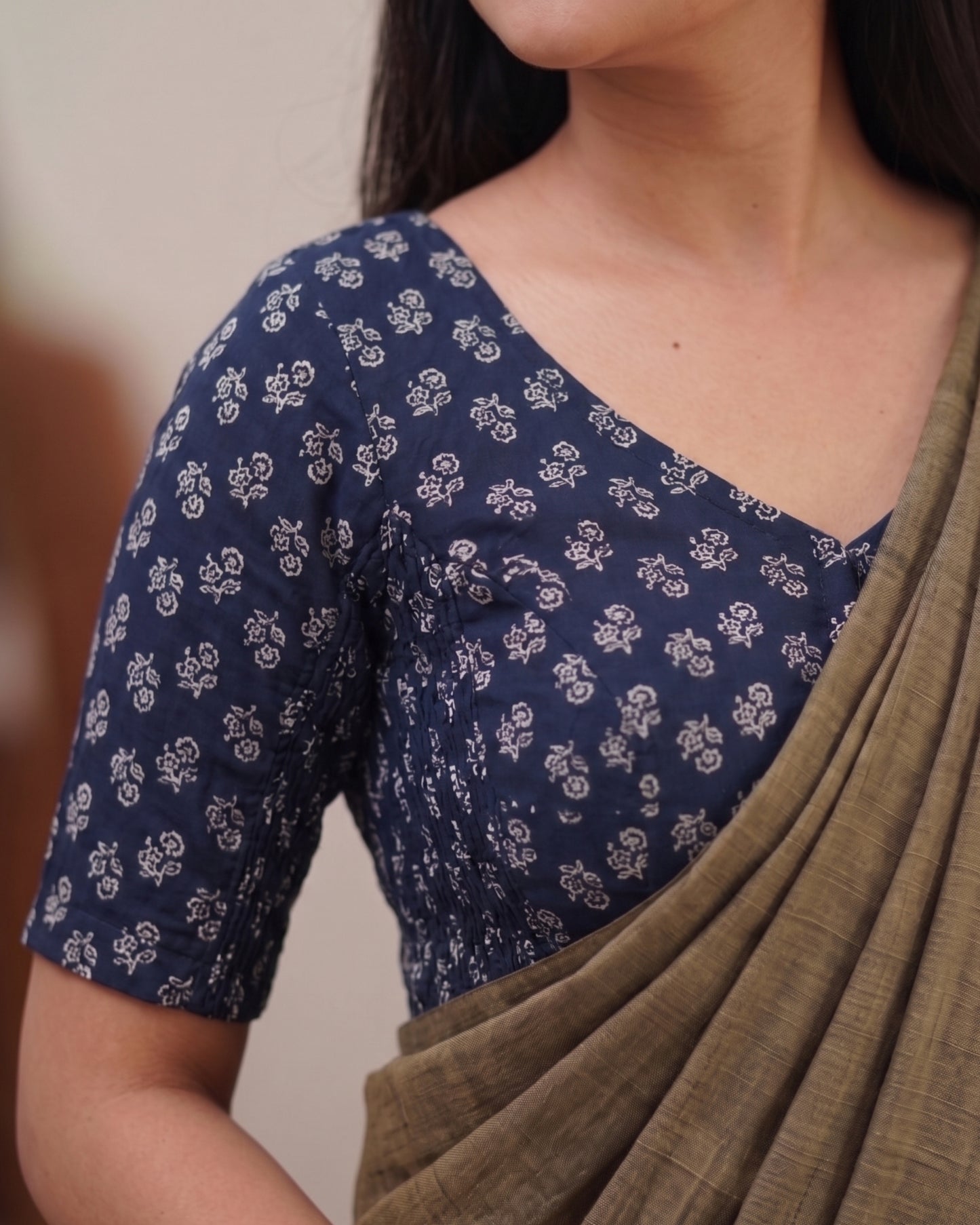 Earthy Brown Handwoven Khadi Cotton Saree + Stretchable Cotton Blouse Combo