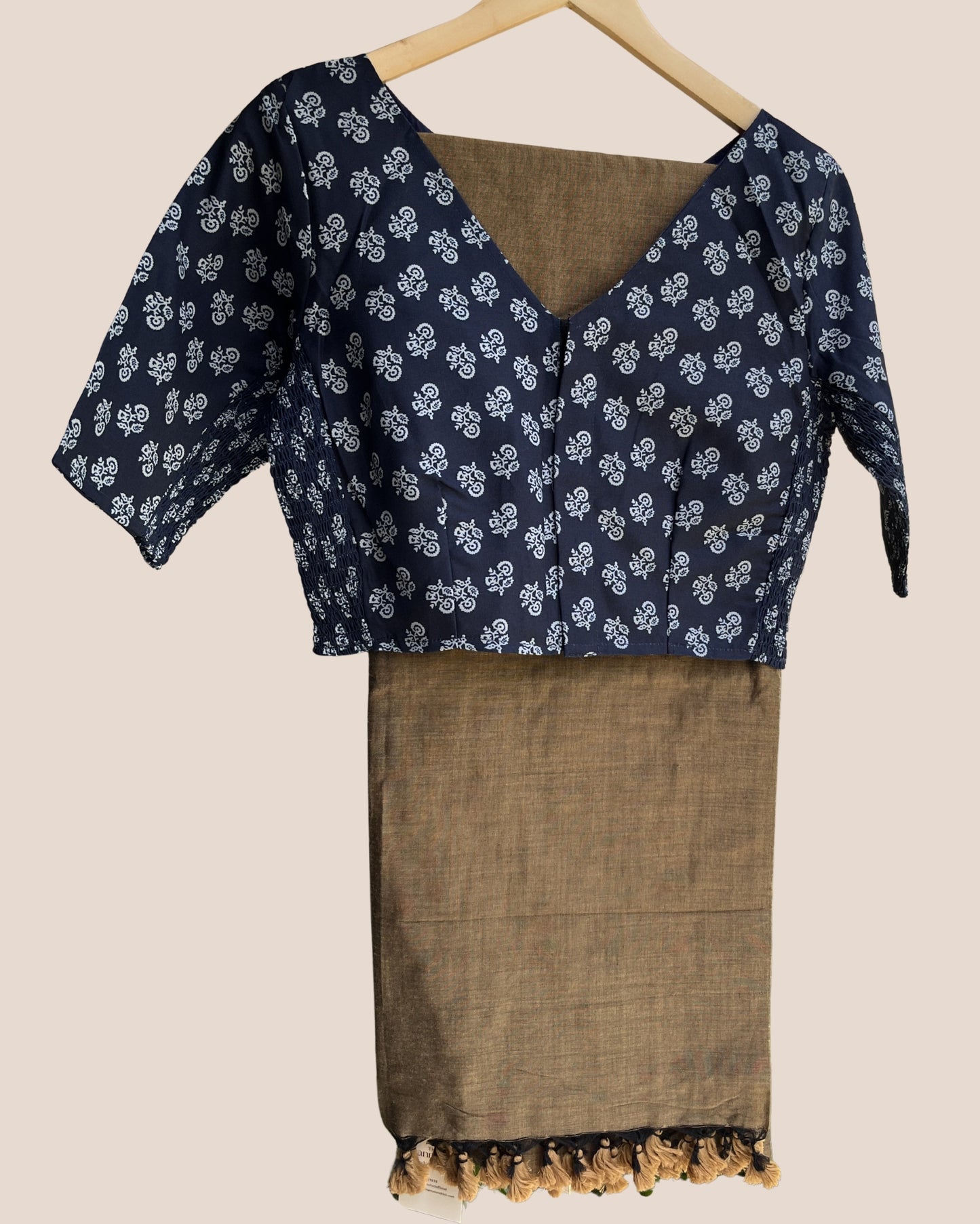 Earthy Brown Handwoven Khadi Cotton Saree + Stretchable Cotton Blouse Combo