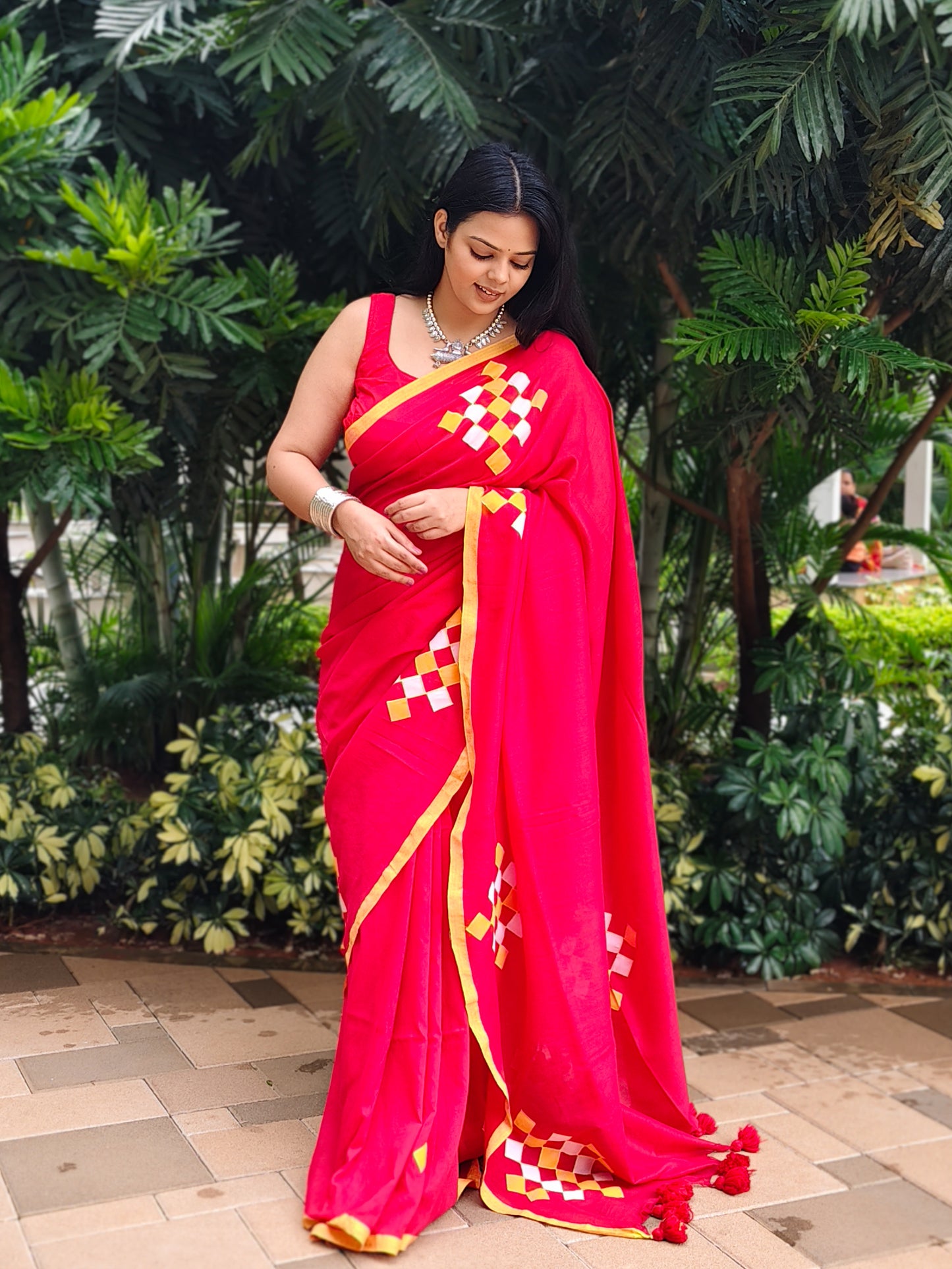 Laal Patchwork Soft Cotton Saree