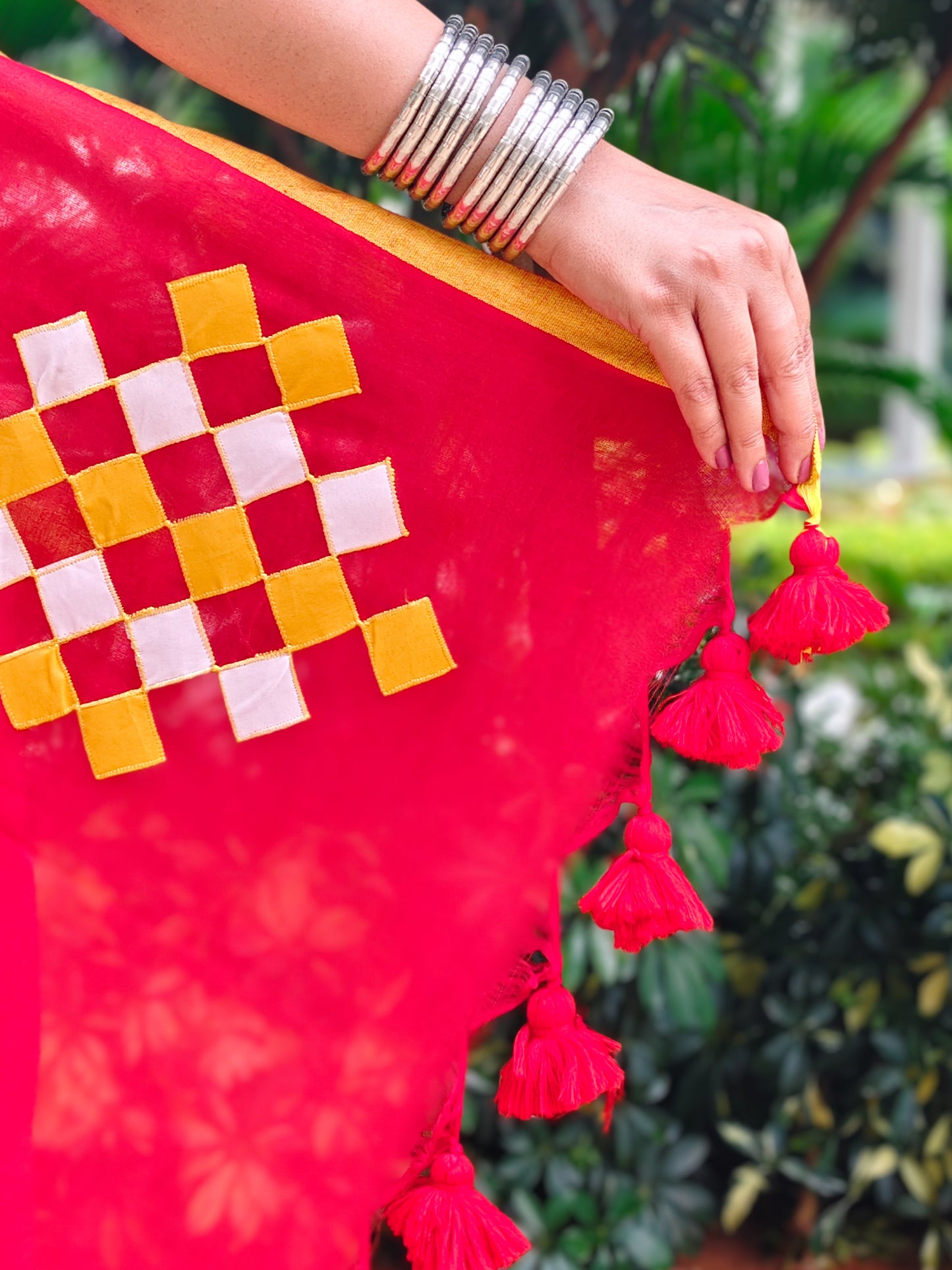 Laal Patchwork Soft Cotton Saree