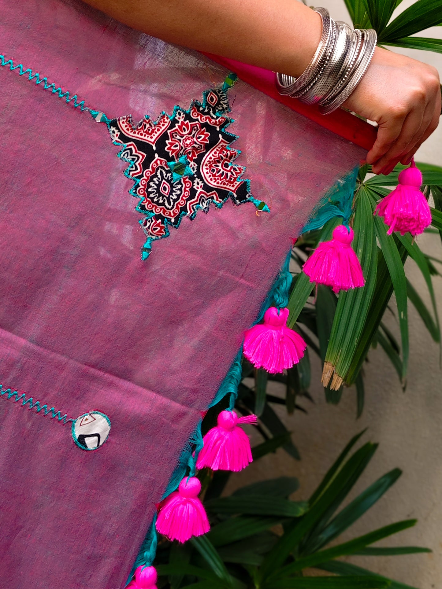 Mauve Dual Tone Printed Patchwork Soft Cotton Saree