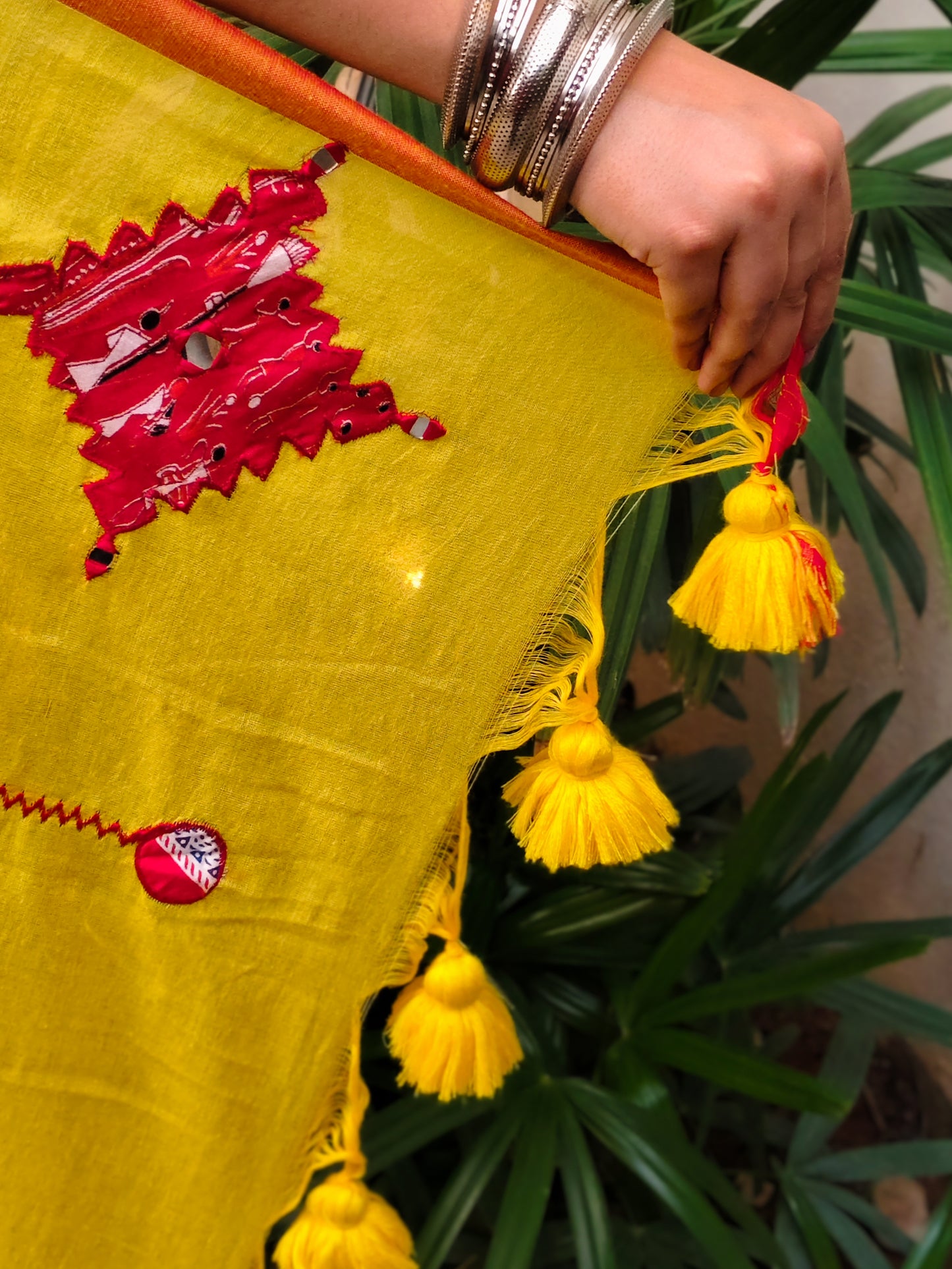 Haldi Yellow Printed Patchwork Soft Cotton Saree