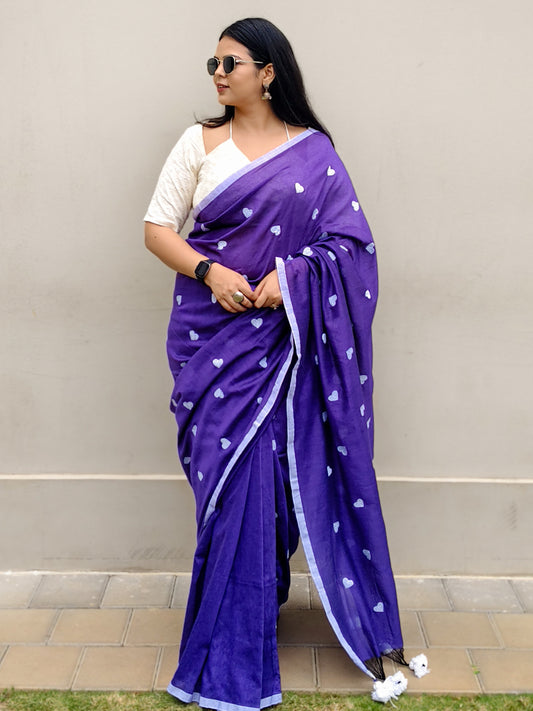 Jamuni Purple Heart Embroidered Soft Cotton Saree