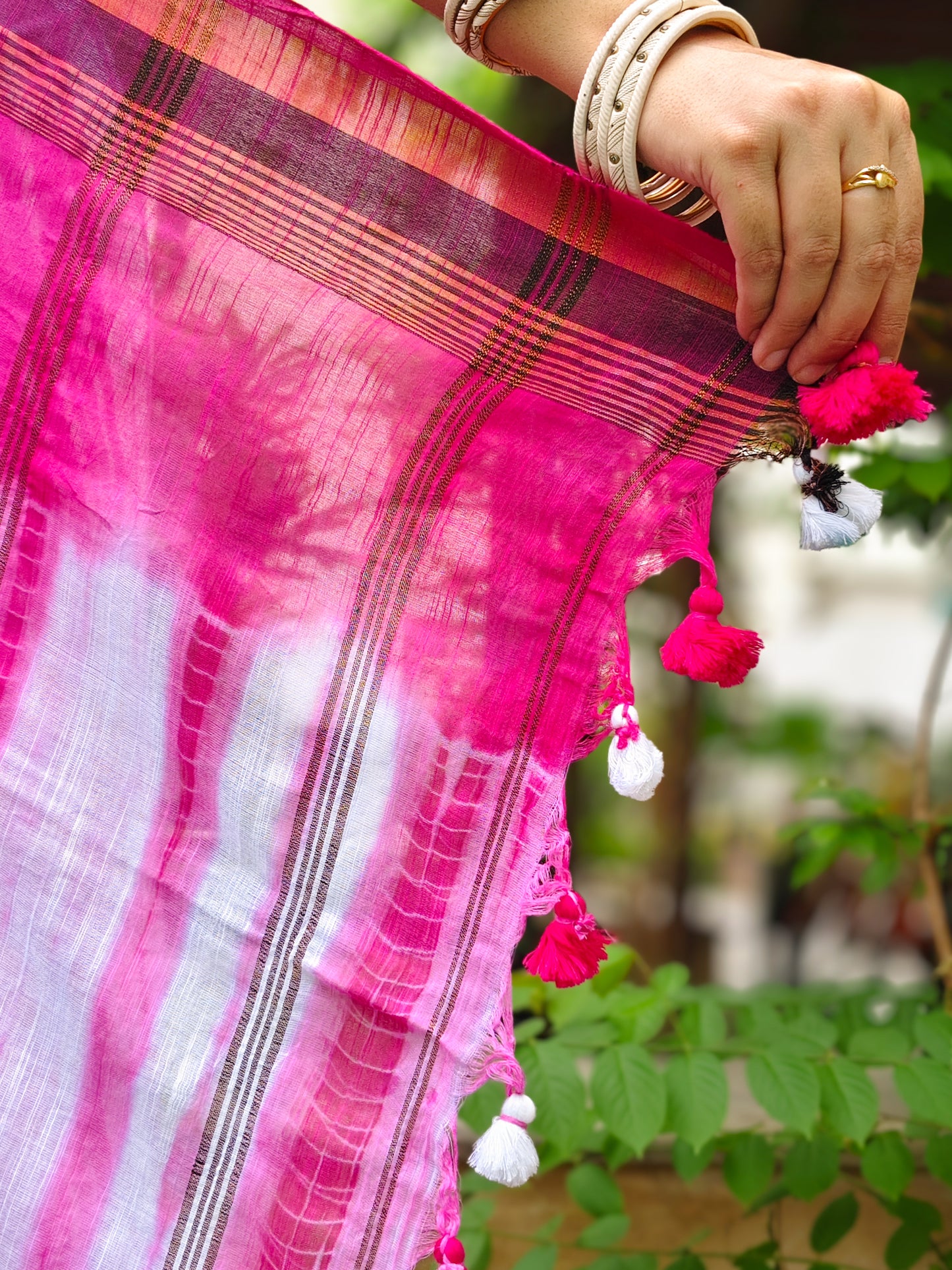 Pink & White Tie Dye Pure Cotton Saree
