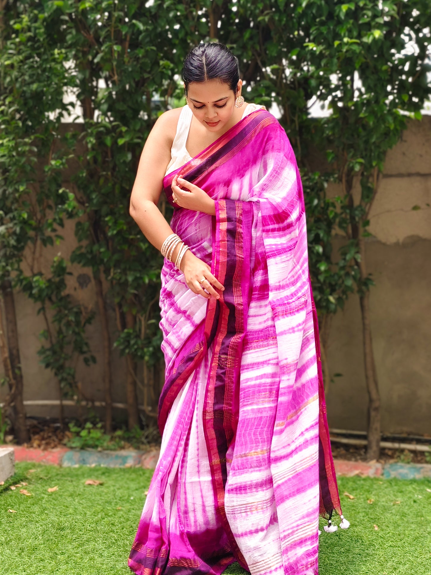 Purple & White Tie Dye Pure Cotton Saree