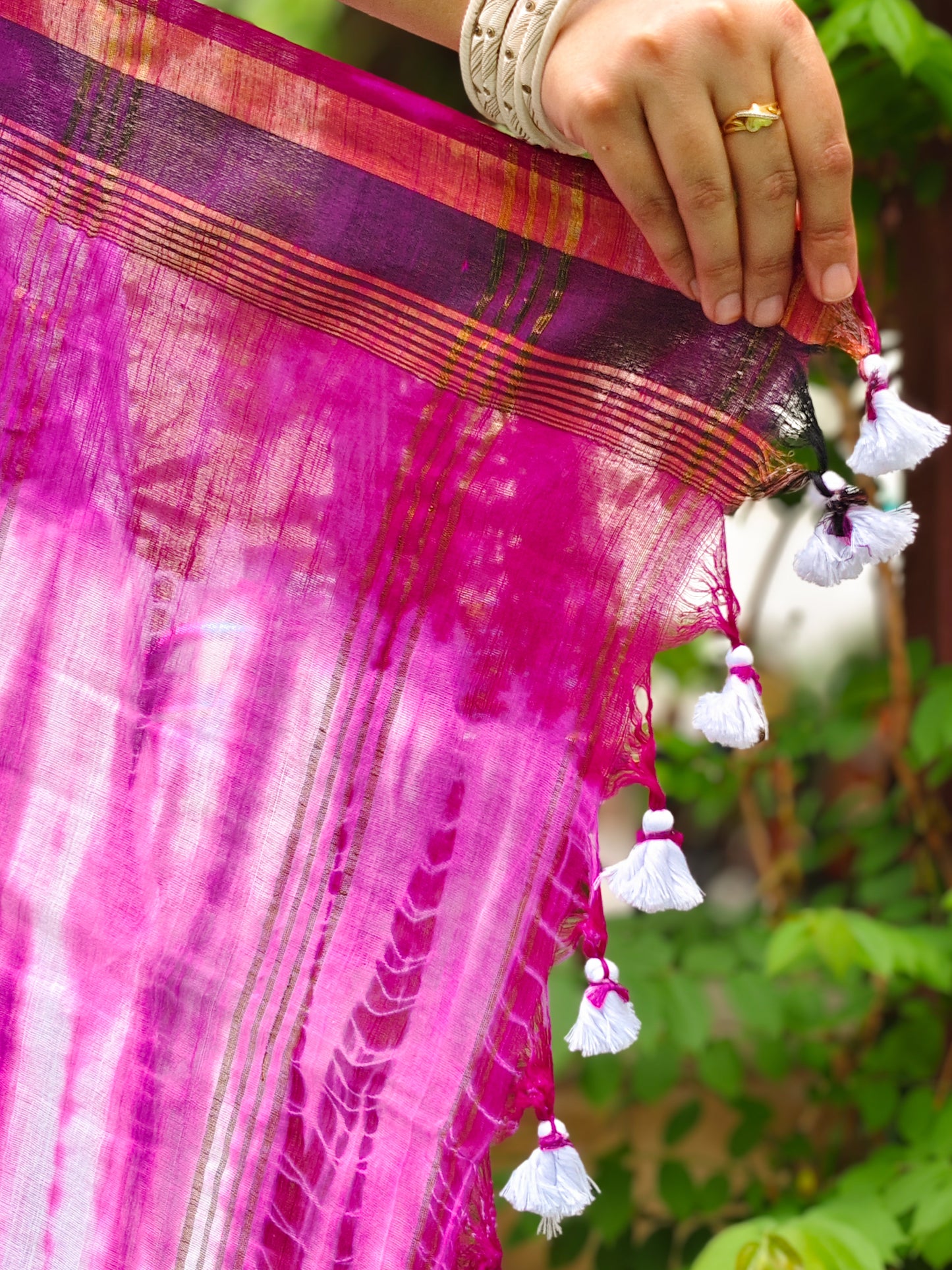 Purple & White Tie Dye Pure Cotton Saree