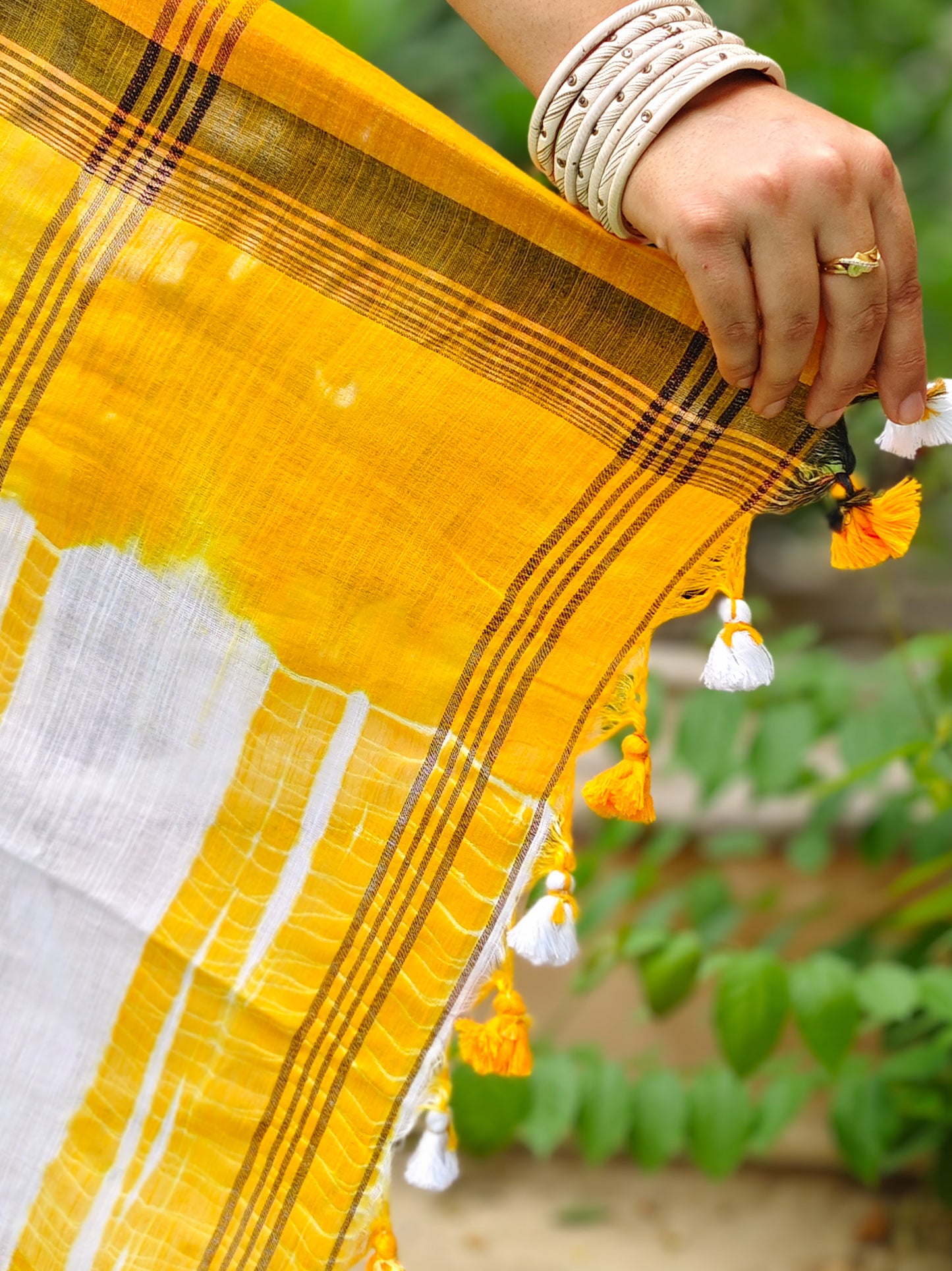Yellow & White Tie Dye Pure Cotton Saree