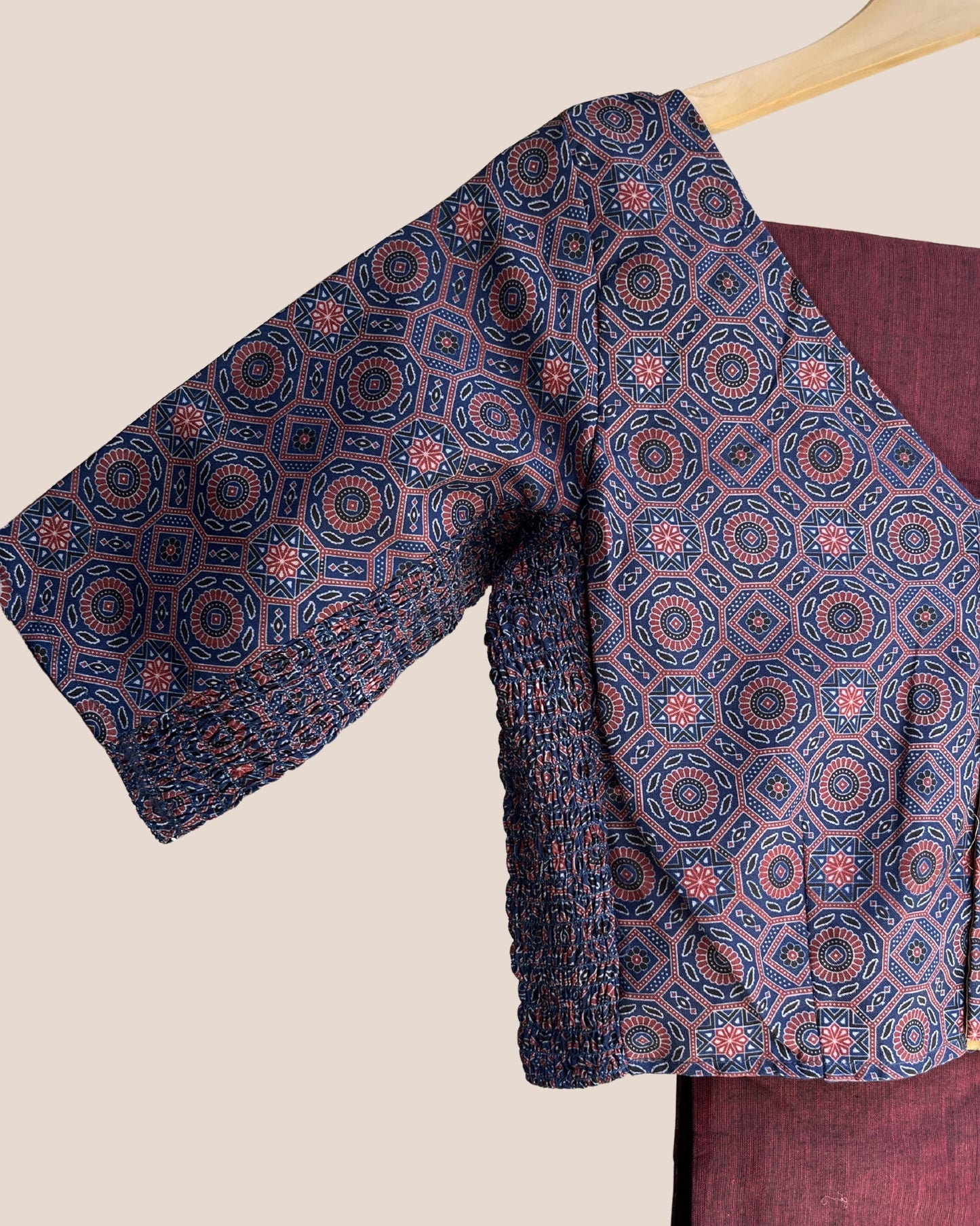 Maroon Handwoven Khadi Cotton Saree + Stretchable Cotton Blouse Combo