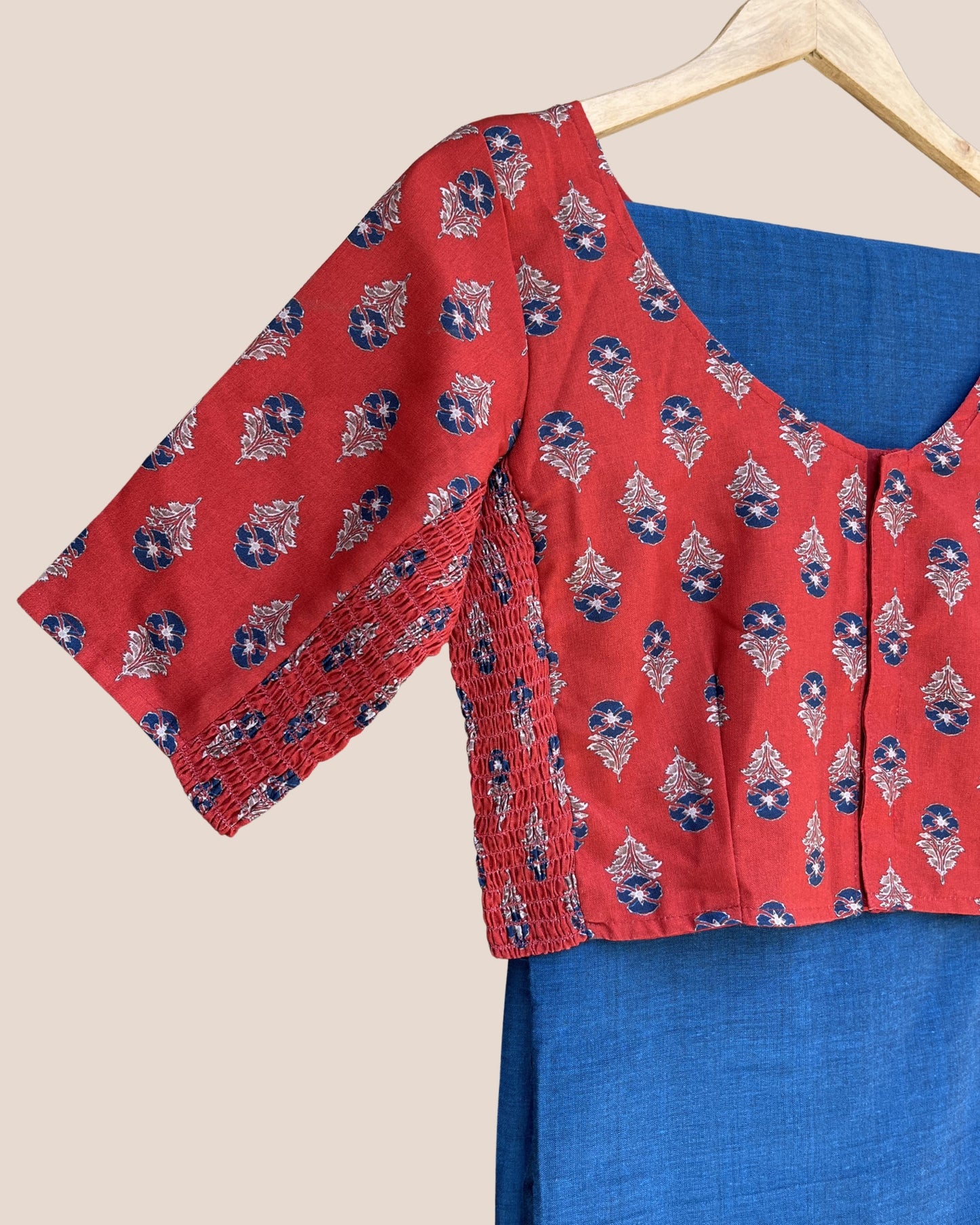 Peacock Blue Handwoven Khadi Cotton Saree + Stretchable Cotton Blouse Combo