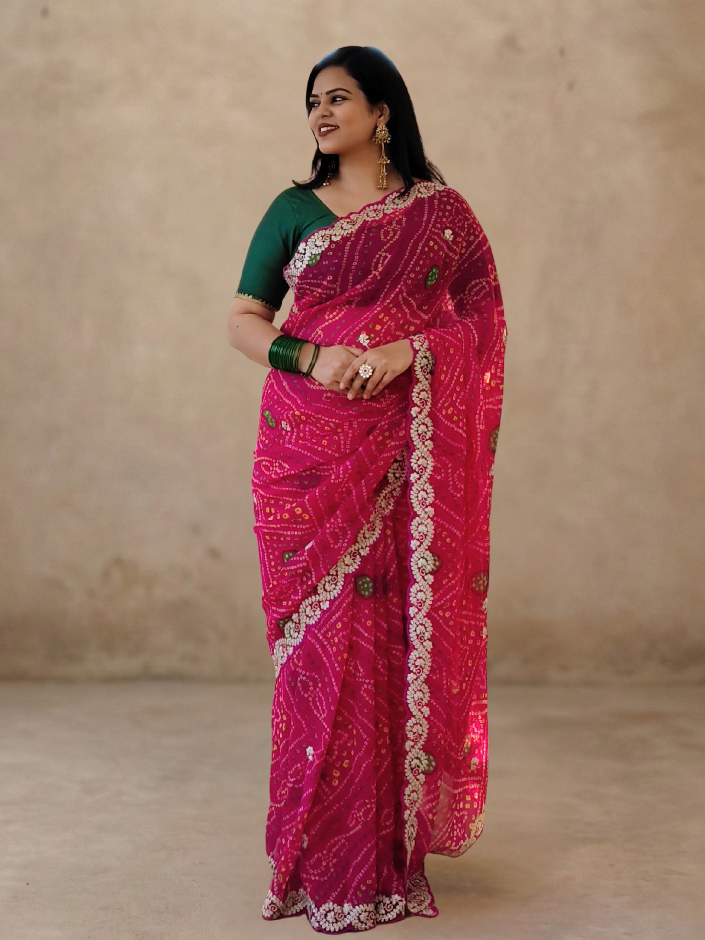 Pink Bandhani Printed Georgette Saree