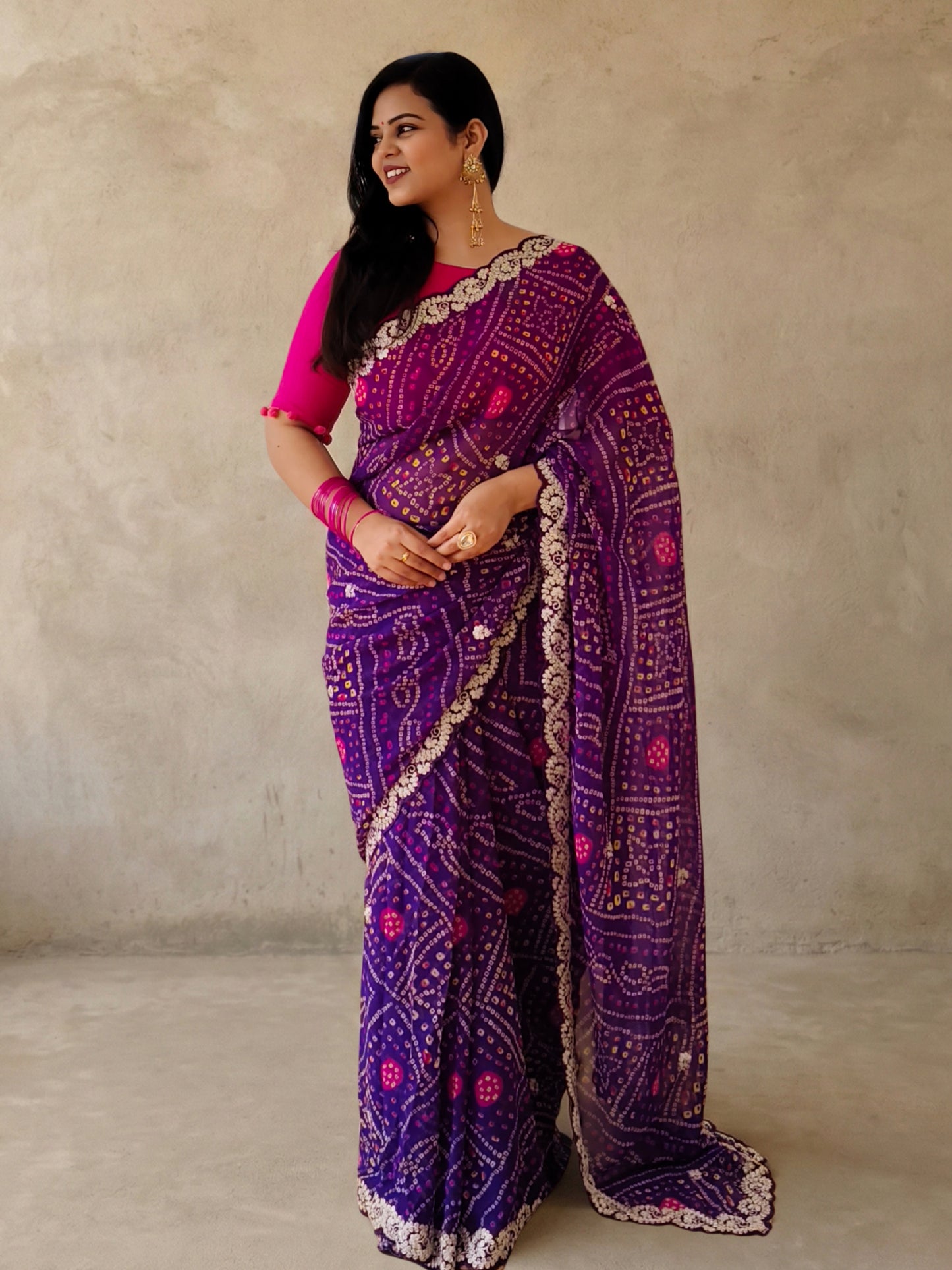 Purple Bandhani Printed Georgette Saree