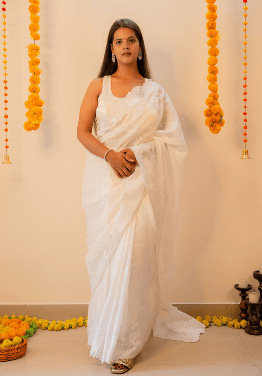Ivory Cutwork Kota Doria Saree