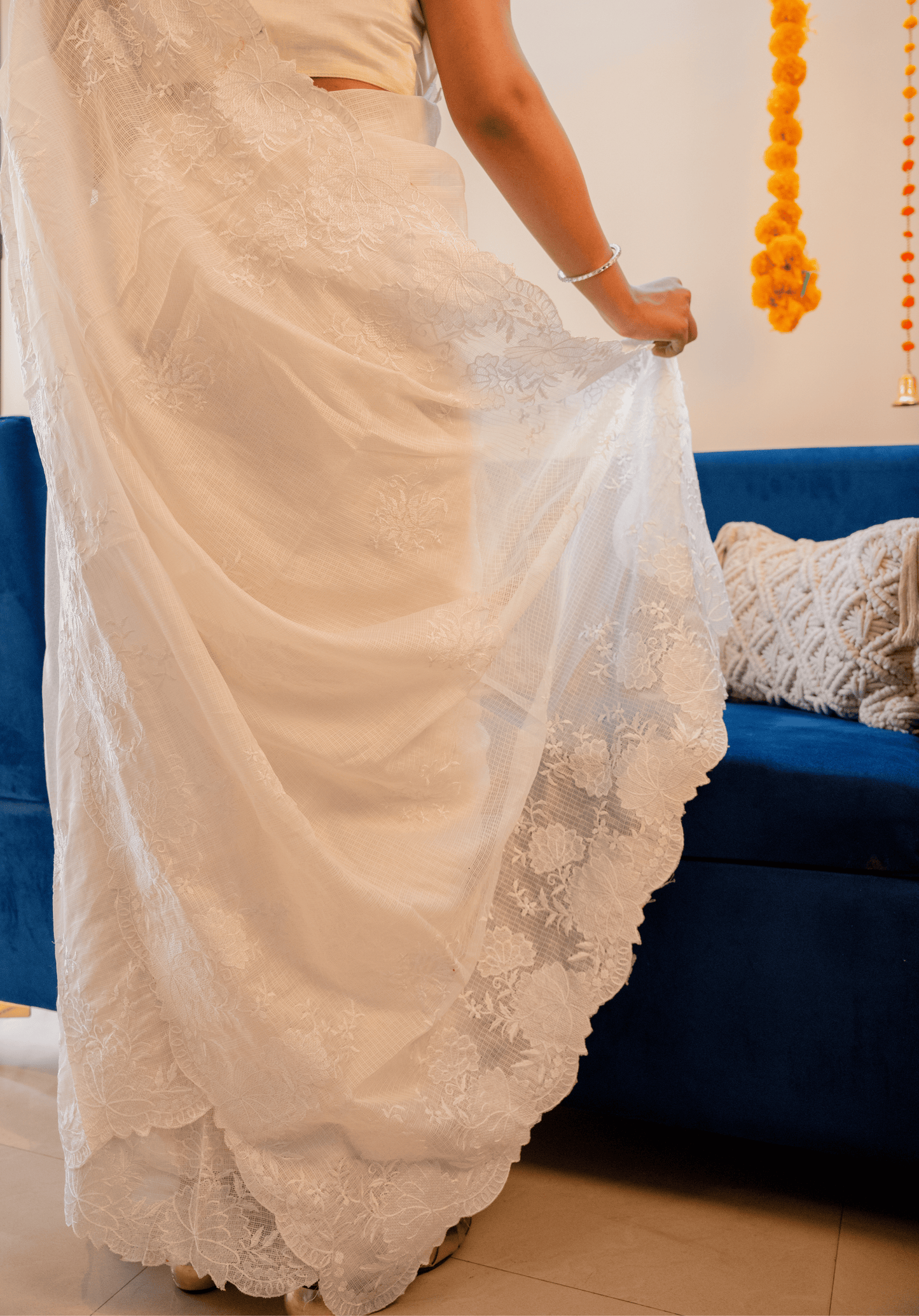 Ivory Cutwork Kota Doria Saree