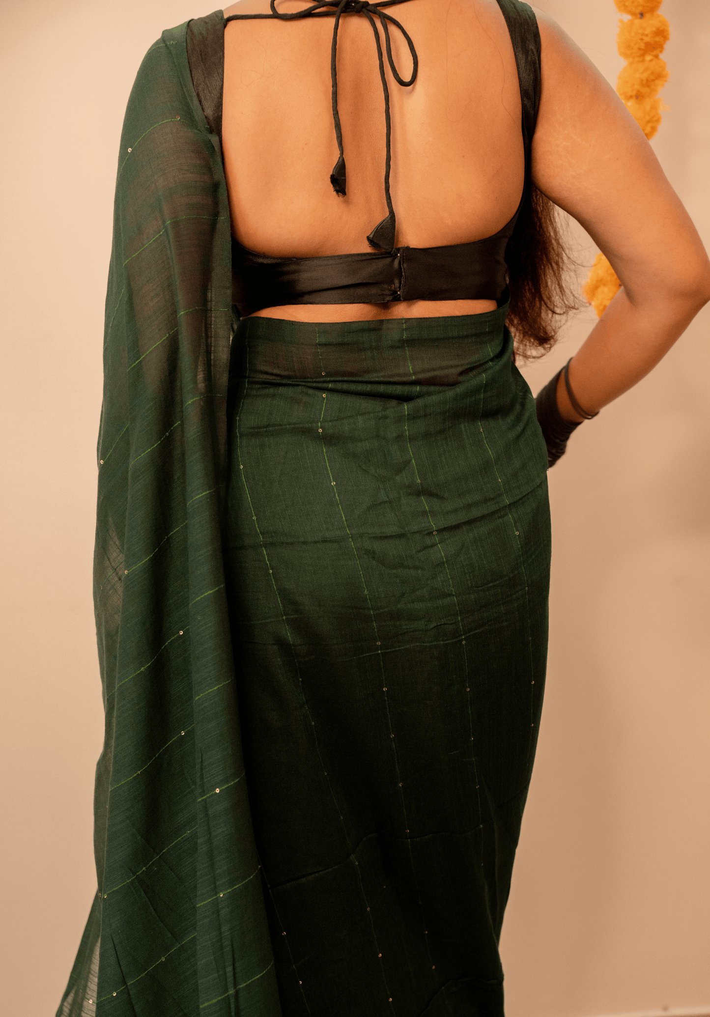Bottle Green Soft Cotton Sequins Saree