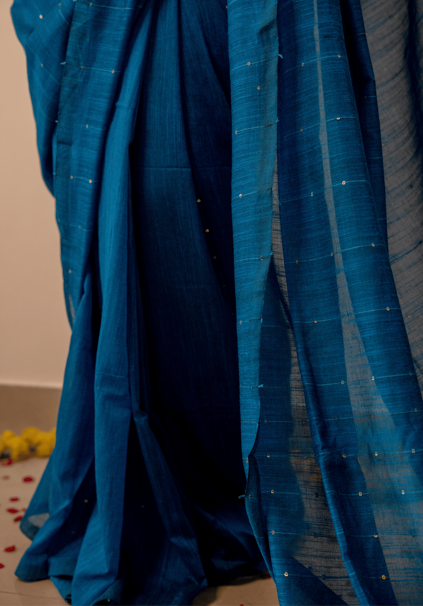 Blue Soft Cotton Sequins Saree
