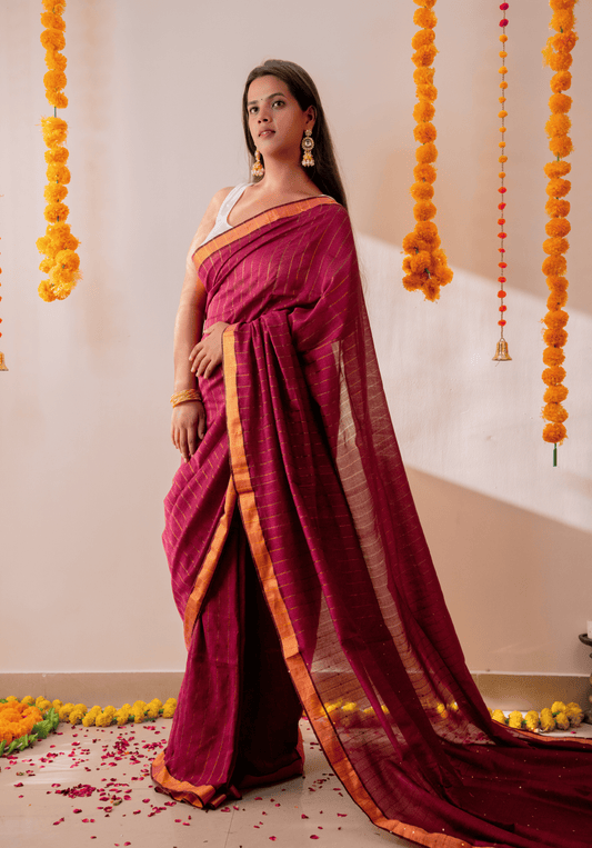 Pink Soft Cotton Sequins Saree With Zari Border