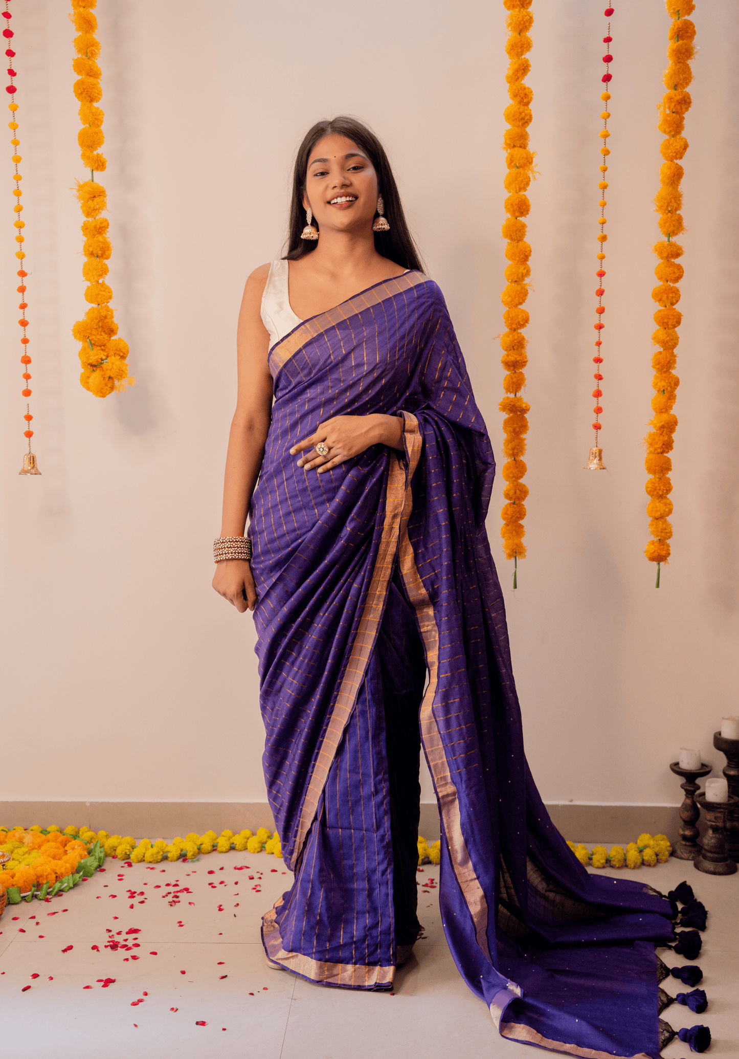 Purple Soft Cotton Sequins Saree With Zari Border