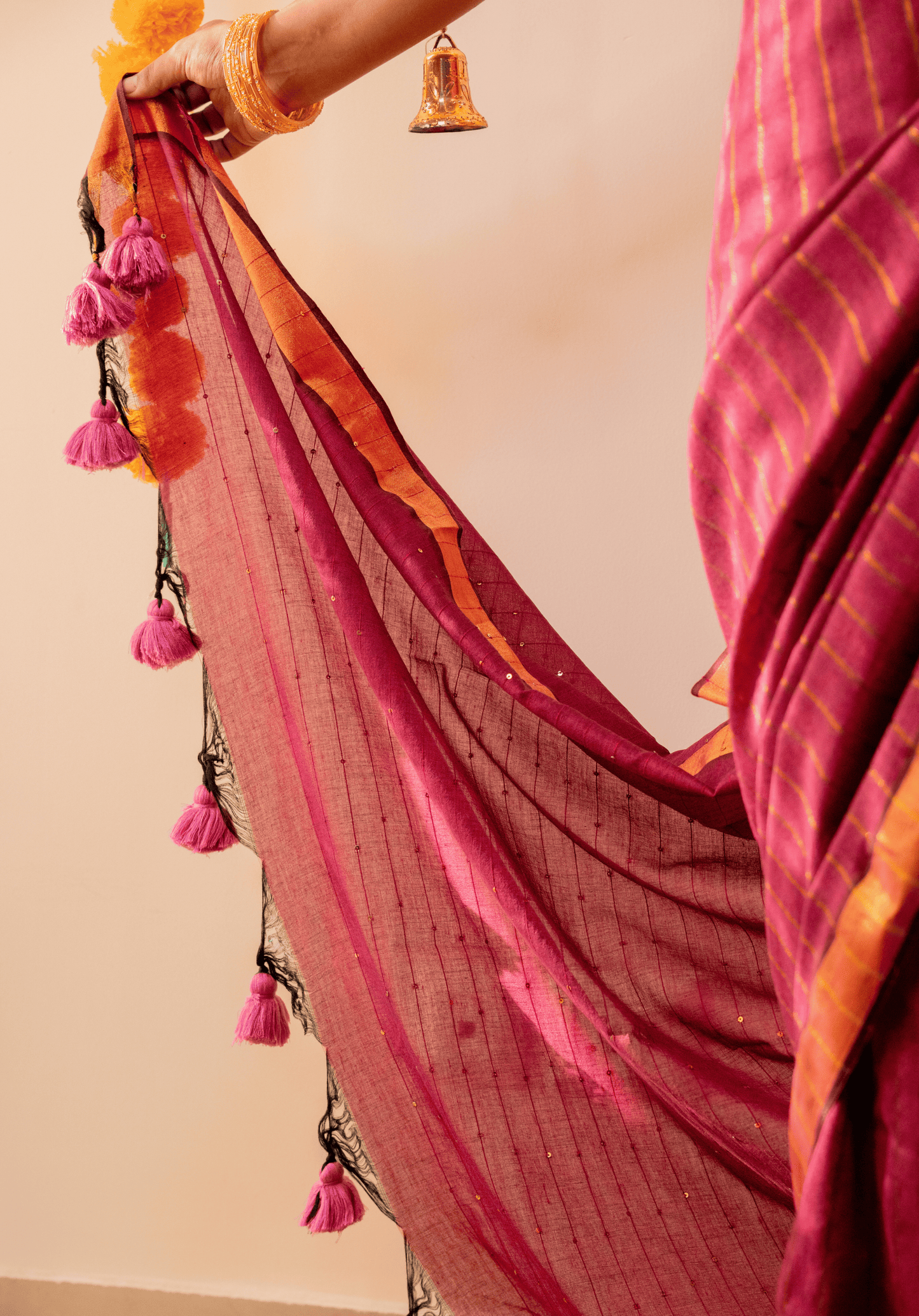 Pink Soft Cotton Sequins Saree With Zari Border